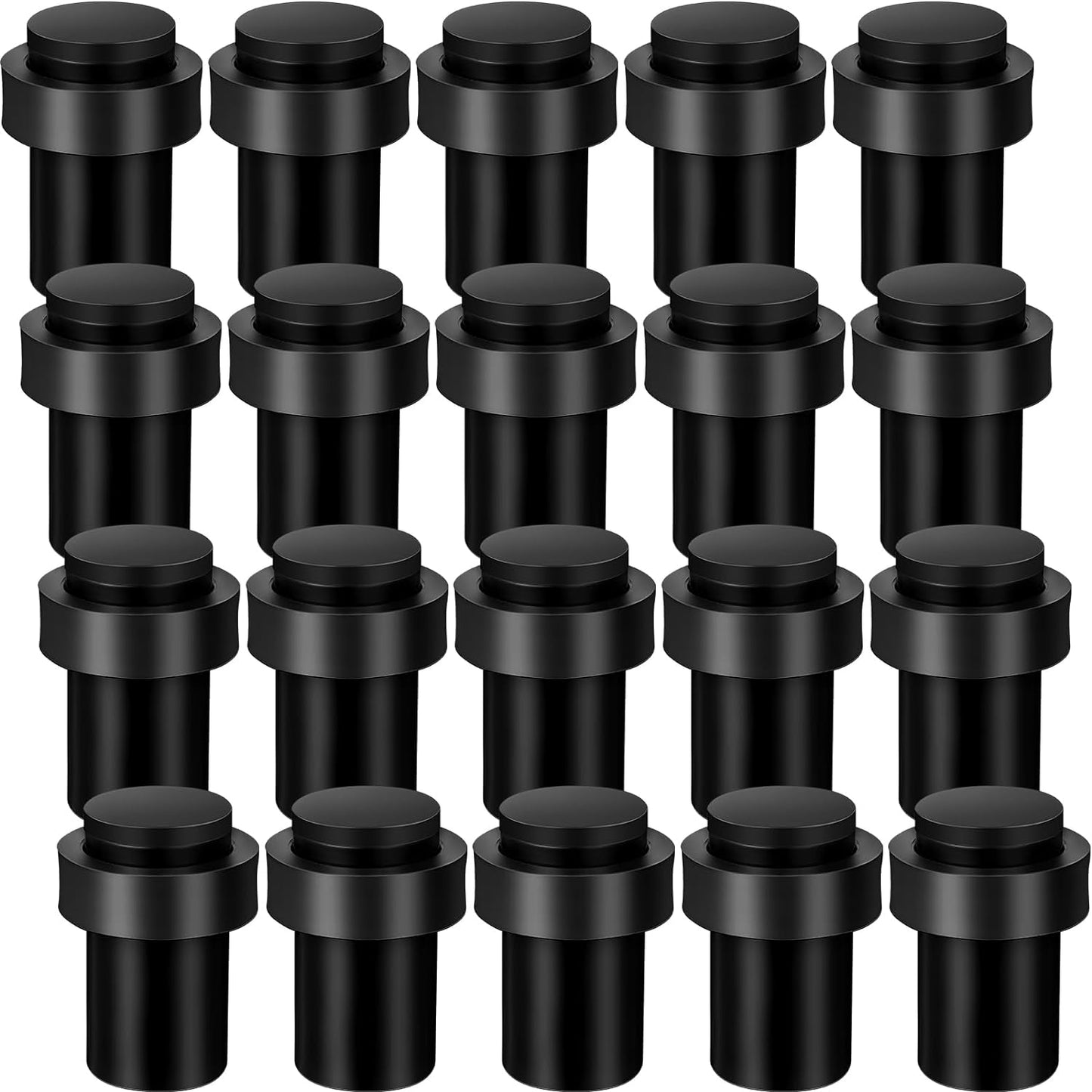 Chumia 20 Pcs Door Stopper Mounted Floor Stops Stainless Steel Cylindrical Stopper Modern Decorative Rubber Bumper Stops Holder Wall Protector for Bottom or Top of Door (Black)
