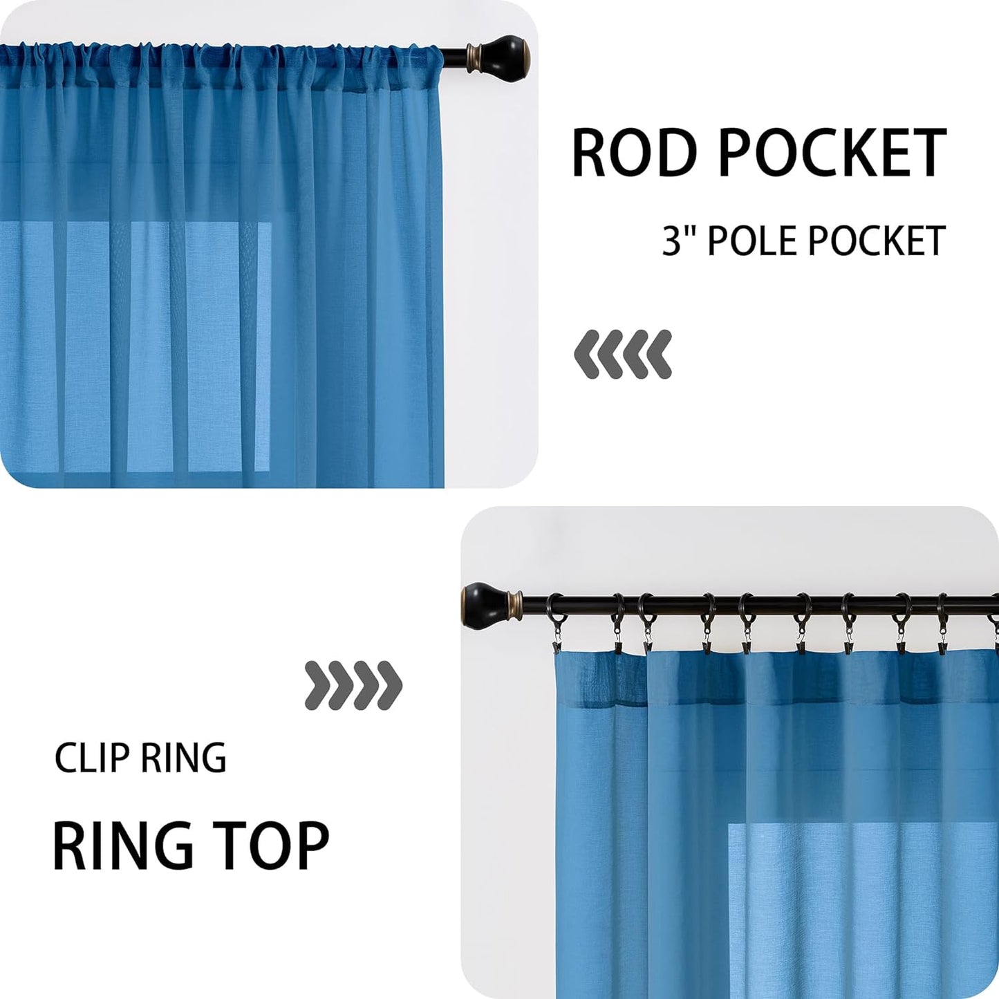 Tollpiz Sheer Door Curtain Closet Linen Textured Curtains Sheer Doorway Light Filtering Voile Patio Glass Door Rod Pocket Curtain French Door, 54 x 72 inches Long, Classic Blue, Set of 1 Panel
