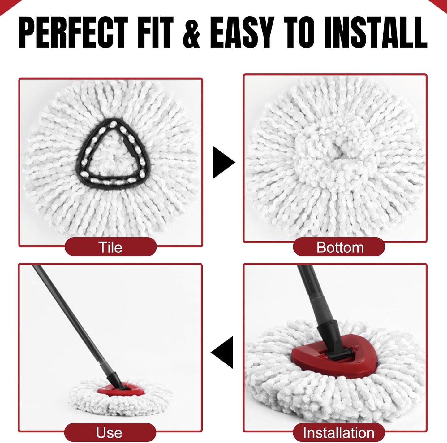 3Pcs Spin Mop Replacement Heads, White Large 360° Easy Wring Spin Mop Head 100% Microfiber Refill, Easy Cleaning Spin Mop Head, Deep Clean, Machine Washable for Easy House Cleaning Floor Mopping