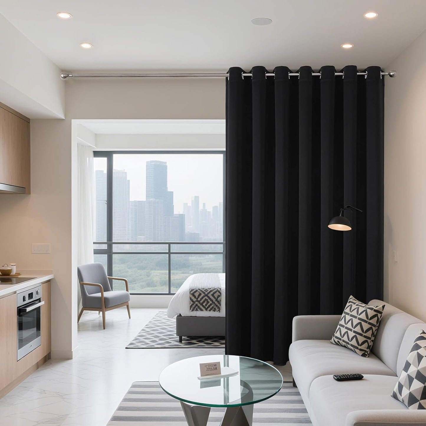 Joydeco Blackout Patio Sliding Door Curtains 108 Inches Long, Grommet Privacy Room Divider Curtains, Extra Wide Thermal Blackout Drapes for Bedroom Living Room (Black, 70Wx108L, 1 Panel)
