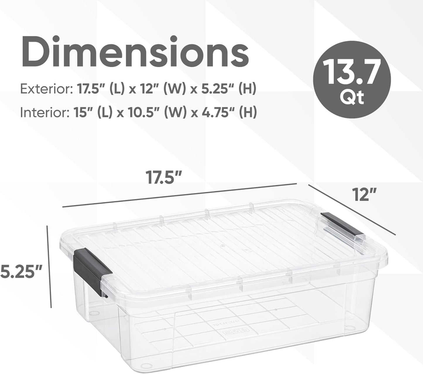 Superio Clear Storage Boxes with Lids, Plastic Container Bins for Organizing, Stackable Crates, BPA Free, Non Toxic, Odor Free, Organizers for Home, Office, School, and Dorm(13.7 Qt, 2 Pack)