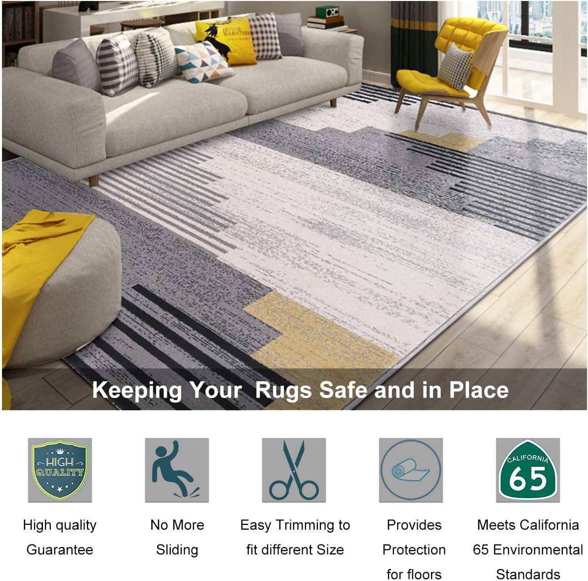 Non Slip Rug Pad Grippers - 2.5x13, 1/8" Thick, (Felt + Rubber) Double Layers Area Carpet Mat Tap, Provides Protection and Cushioning for Hardwood or Tile Floors