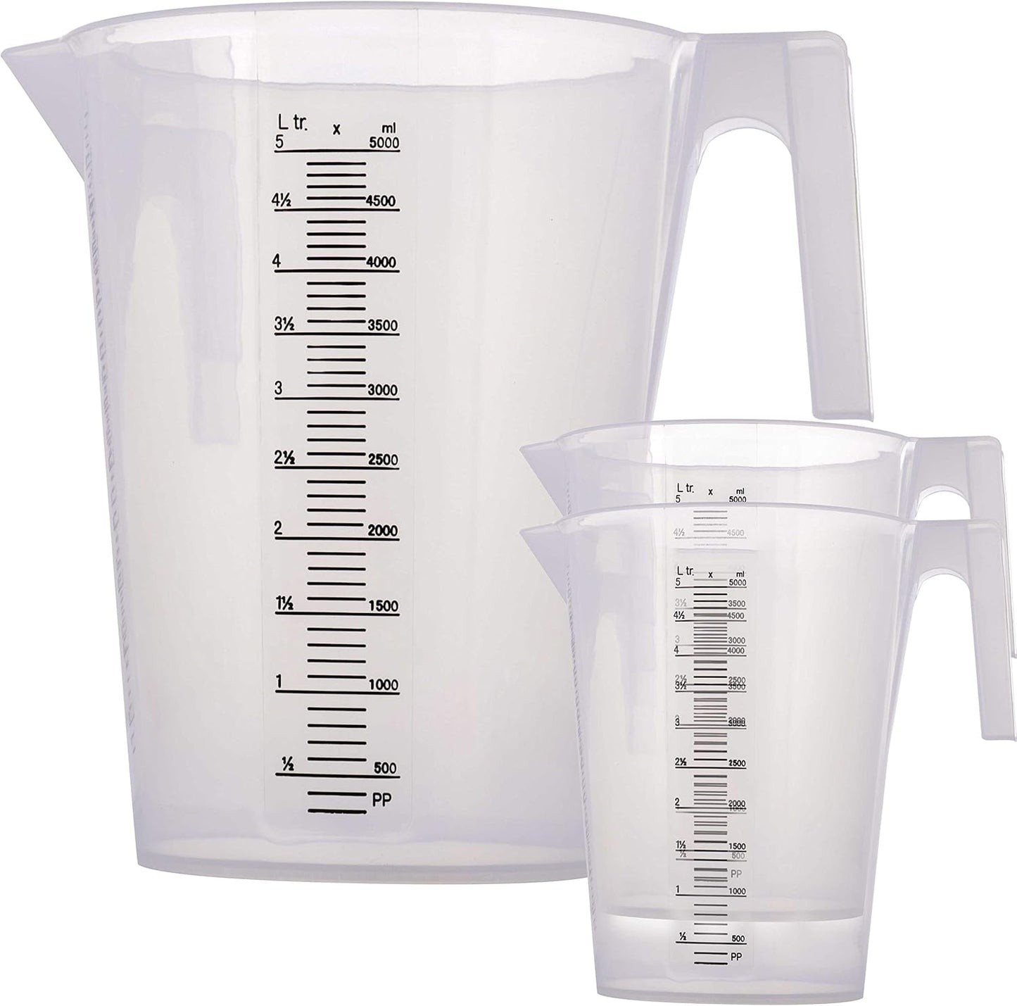 TCP Global 5 Liter (5000ml) Gallon Plastic Graduated Measuring and Mixing Pitcher (Pack of 3) - Holds 5 Quarts 1.25 Gallons- Pouring Cup, Measure & Mix Paint, Resin, Epoxy, Kitchen Cooking Baking