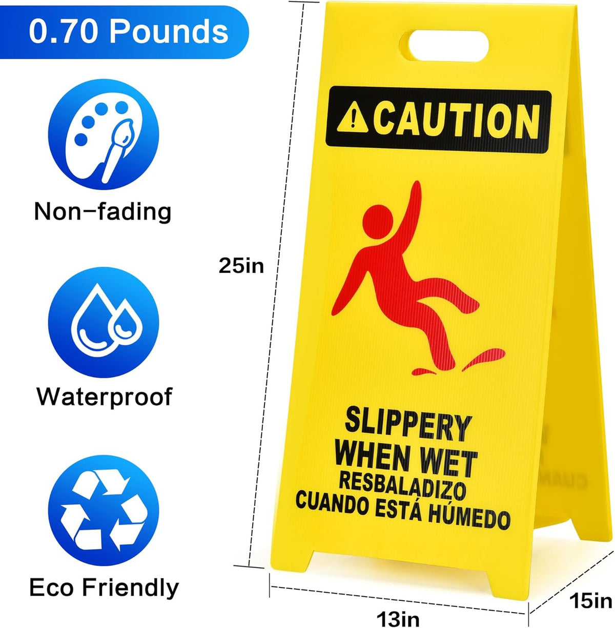 MATTHEW CLEANING 25'' Industrial Wet Floor Sign 6 Pack 2-Sided Durable Corrugated Plastic Birght Yellow Multilingual Warning Signs Commercial Caution Wet Fold-out Floor Signs For Indoors