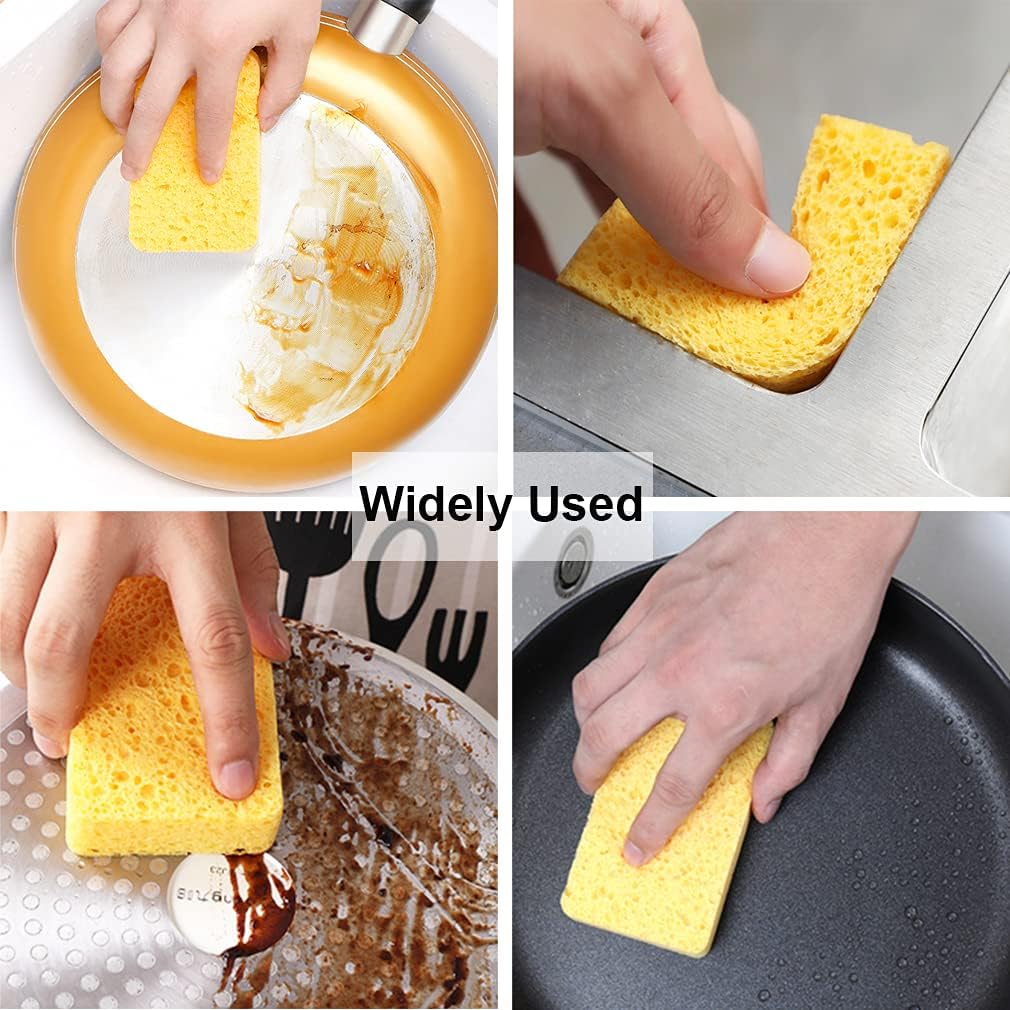 METUUTER 12-Count Cleaning Scrub Sponge- Compressed Cellulose Sponges Non-Scratch Natural Sponge for Kitchen Bathroom Cars, Funny Cut-Outs DIY