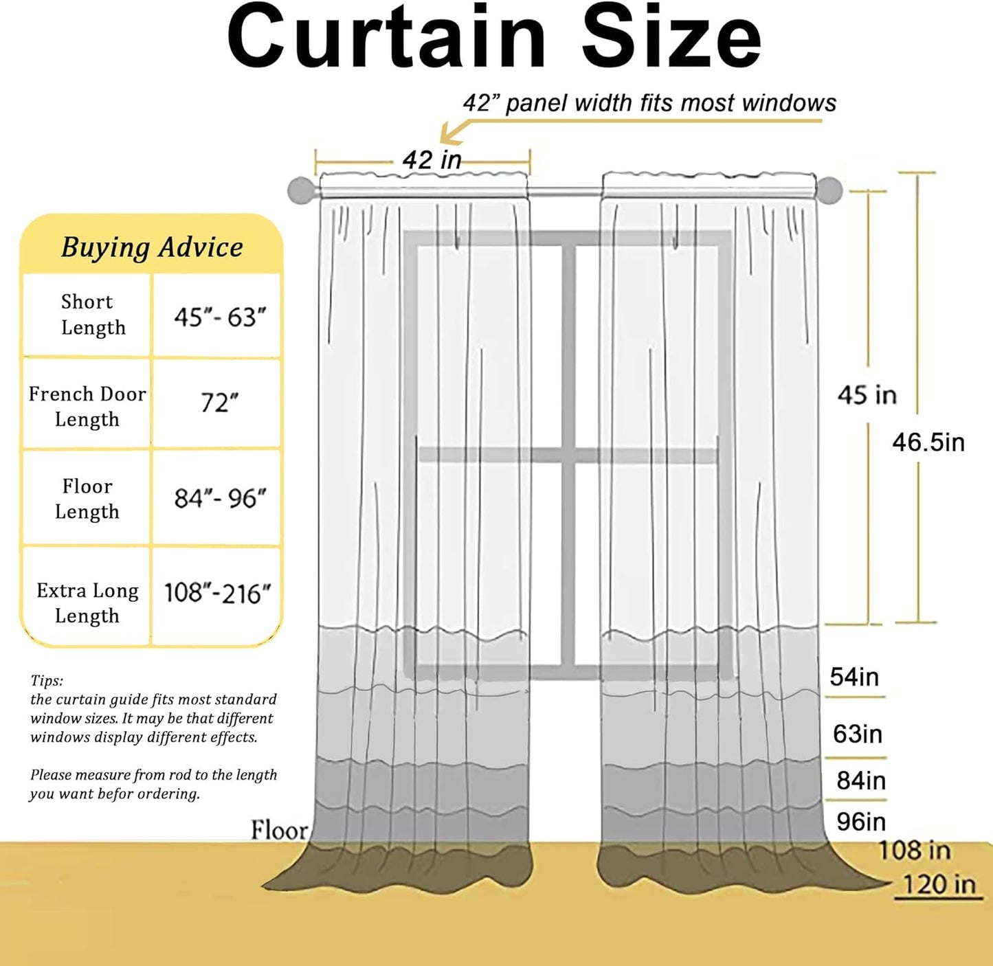 Chyhomenyc Black Sheer Window Curtain Panels 54 Inch 2 Panels, Light Filtering Solid Voile Curtains Drapes for Small Window/Bathroom/Living Room/Bedroom, Rod Pocket, Each 42Wx54L
