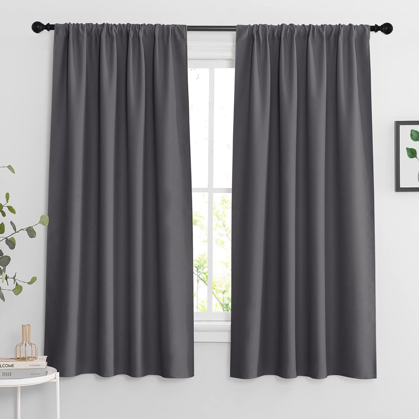 RYB HOME Blackout Curtains for Living Room, Room Darkening Small Window Treatment Thermal Insulated Privacy Blinds for Bedroom Bathroom Kitchen, Grey, W42 x L63 inch, 2 Panels