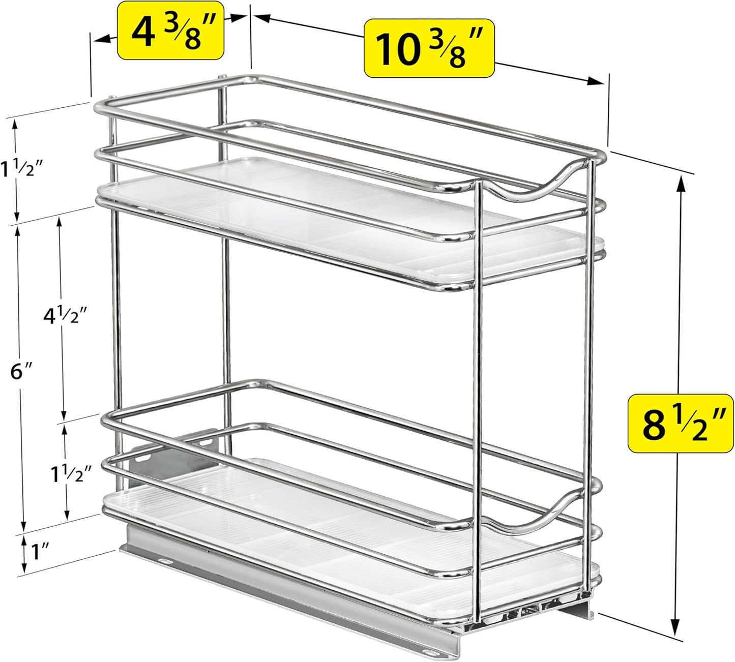 LYNK PROFESSIONAL® Pull Out Spice Rack Organizer for Inside Kitchen Cabinets - 4-1/4 inch Wide - Slide Out Drawer – Chrome Sliding Spice Cabinet Organization Shelf Racks - 2 Tier