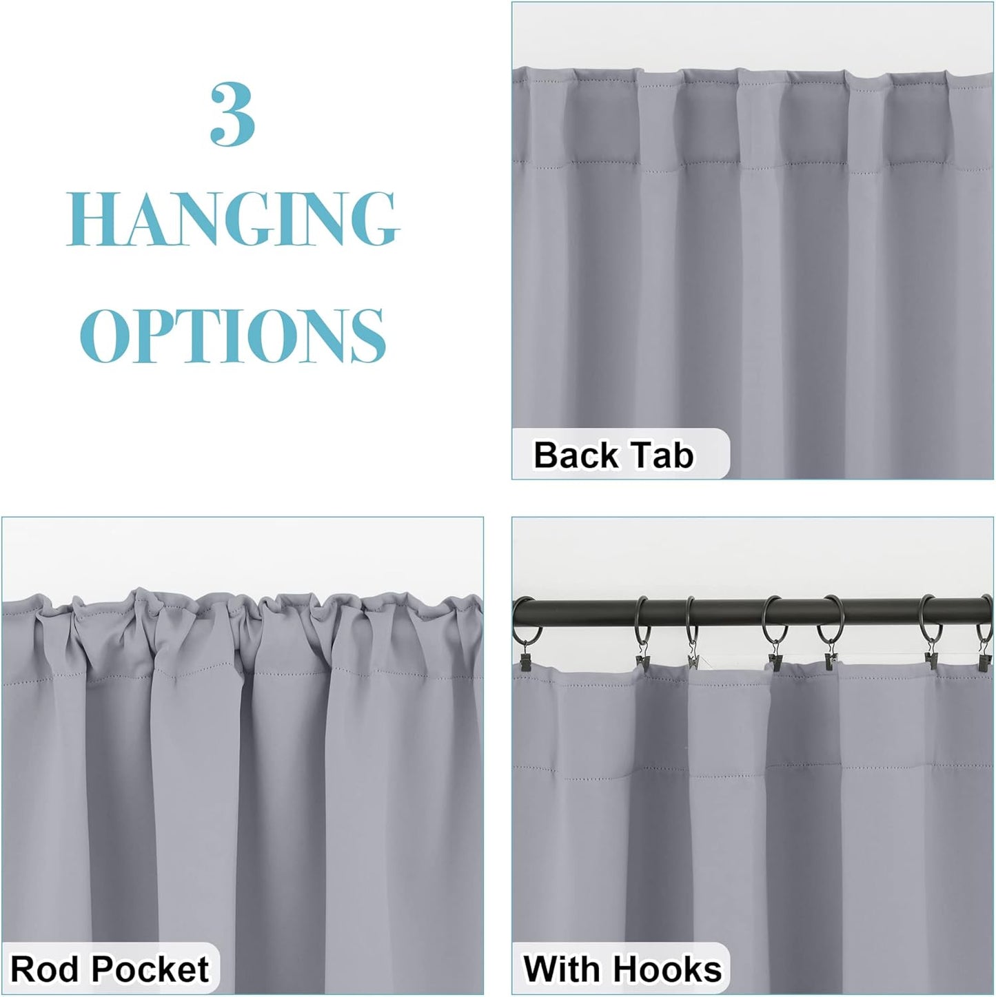 RYB HOME Blackout Curtains for Bedroom - Small Window Treatment Panels Full Privacy Thermal Insultaed Solar Drapes for Bathroom Dining Basement, Wide 42 x Long 45, Silver Grey, 2 Pcs