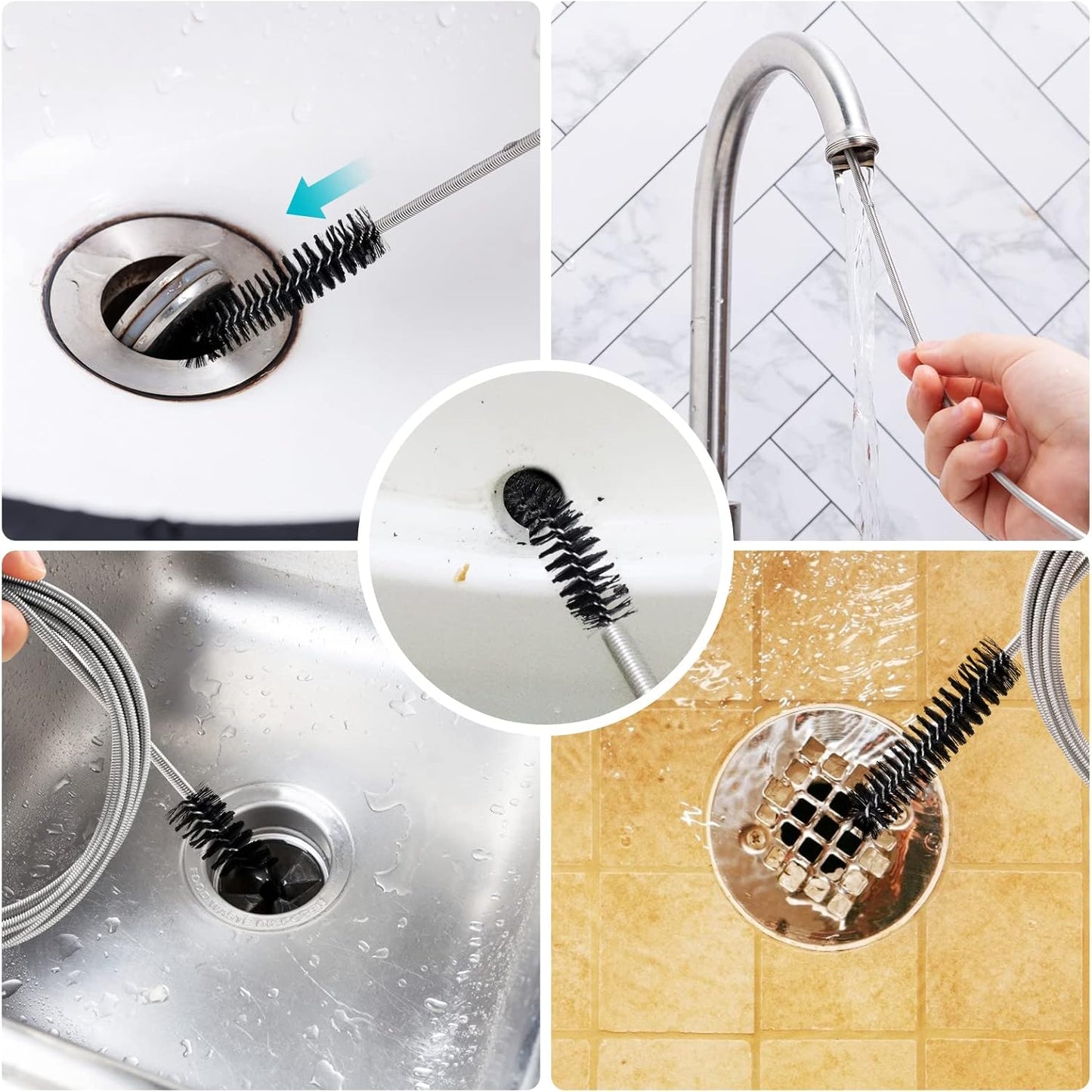 Extra-Thick Drain Brush with Stronger Spring - 67-Inch Flexible Pipe Cleaning Tool - Dual Bristle Heads - Ideal for Curved Pipes and Slim Holes – Black
