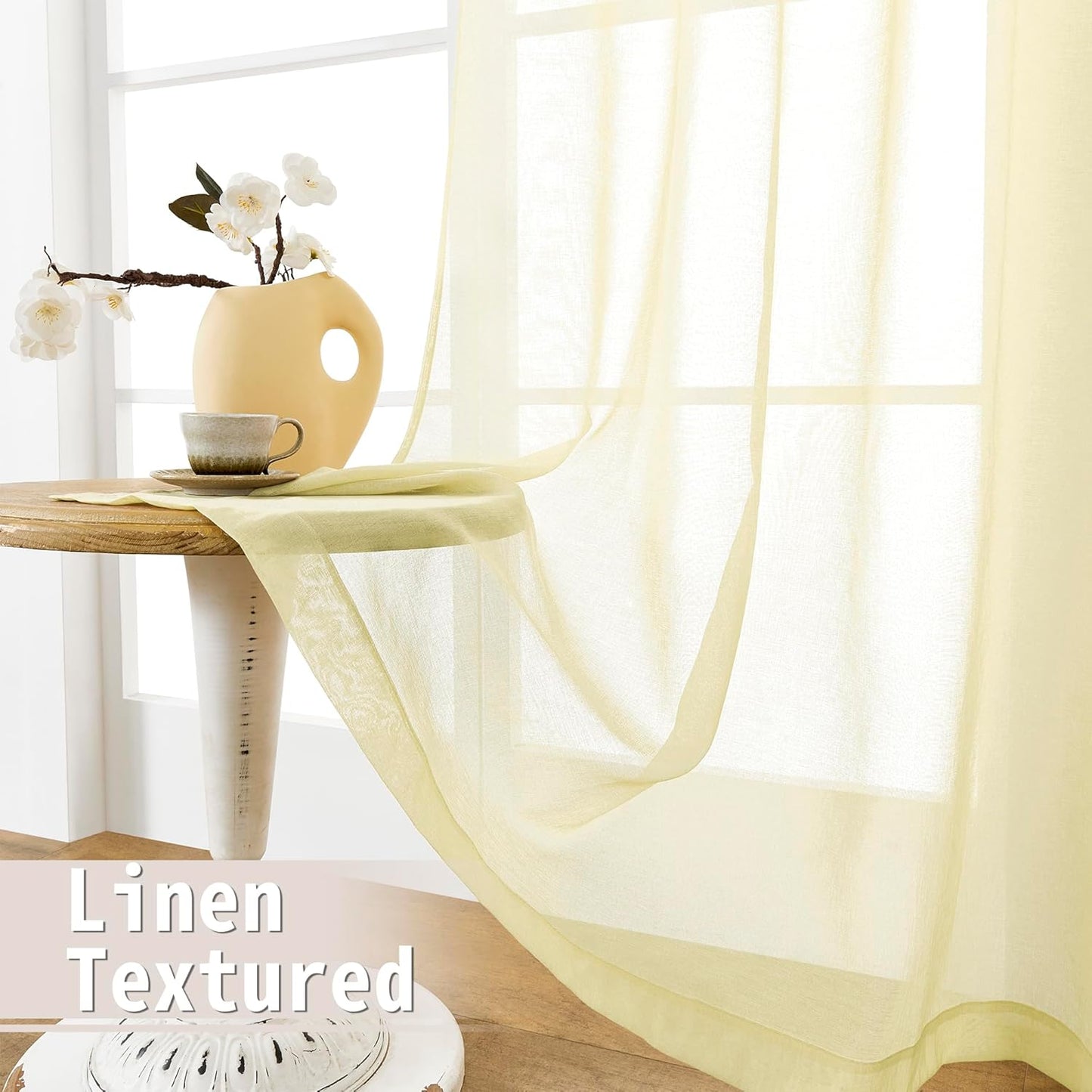 Tollpiz Sheer Door Curtains Closet Linen Textured Curtain Sheers Doorway Light Filtering Voile Patio Door Rod Pocket Curtains French Door, 54 x 80 inches Long, Transparent Yellow, Set of 1 Panel