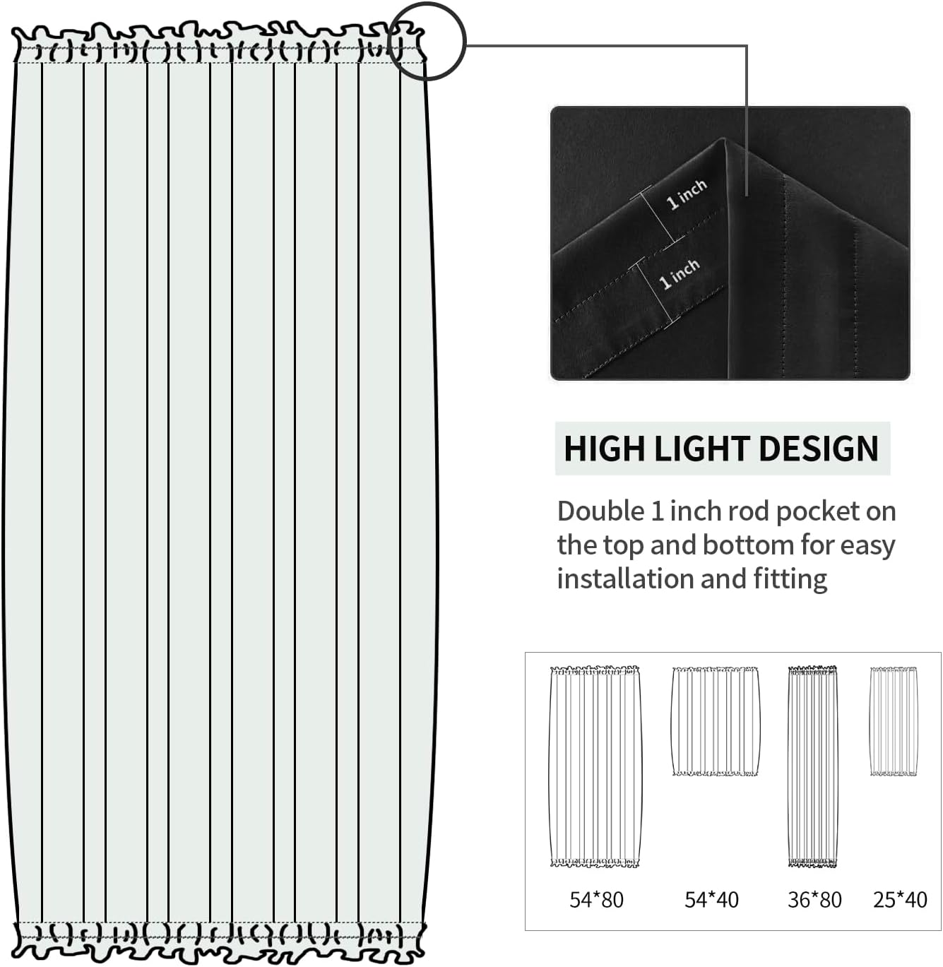 DWCN French Door Curtain - Rod Pocket Thermal Blackout Panel for Glass Window, Kitchen and Patio - Privacy, 54 X 80 Inches Long, 1 Panel With Tieback, Black