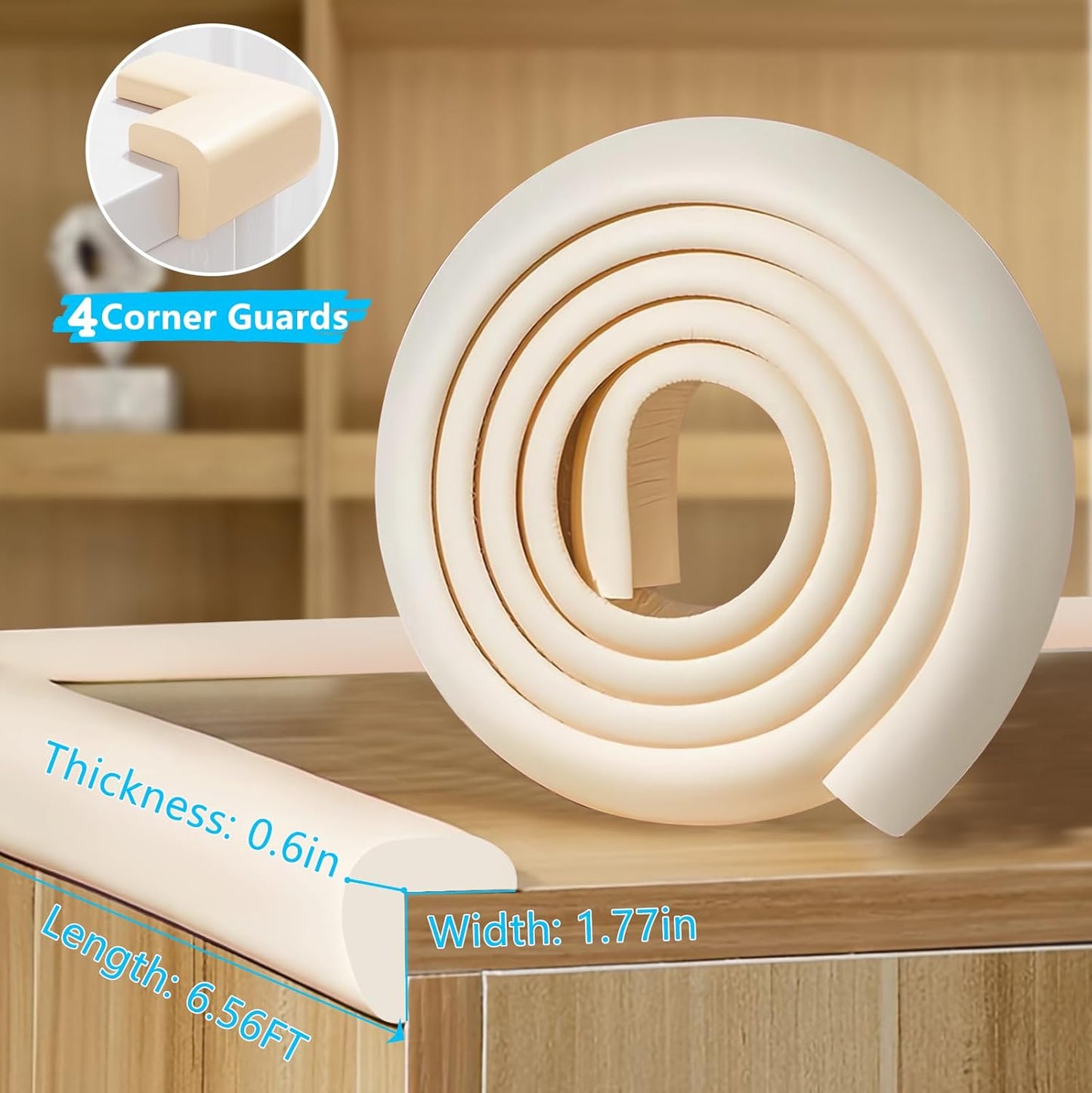 Baby Proofing Edge Corner Protector,1Roll L-Shape Soft Cabinet Door Bumper Corner Strip,4 Furniture Safety Bumper Corner Guards,Wall Protector,Self Adhesive,for Nursery,Fireplace,Kitchen,Table