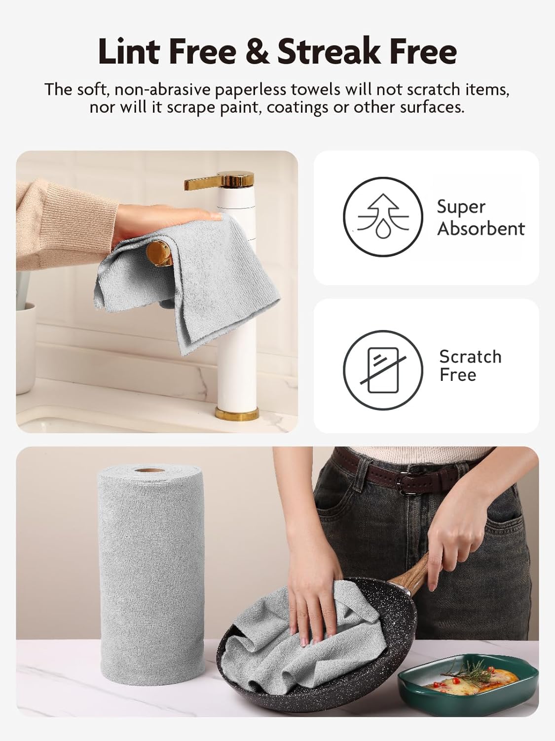 Fantasticlean Microfiber Cleaning Cloth Roll -40 Pack, Tear Away Microfiber Towels, 12" x 12", Reusable, Washable, Scratch Free, Ultra Absorbent Dishcloth for Car, Home Supplies, Pet, Kitchen (Grey)