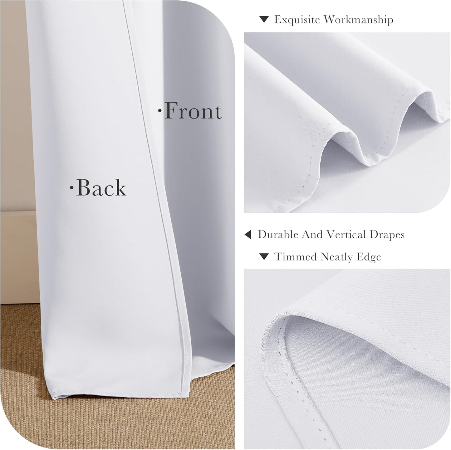 PONY DANCE 40 inch Long Curtains - Small Curtains for Bathroom Windows, Room Darkening Drapes 2 Panel Set Thermal Insulated Window Drape for Living Room Kitchen Home Office, Pure White