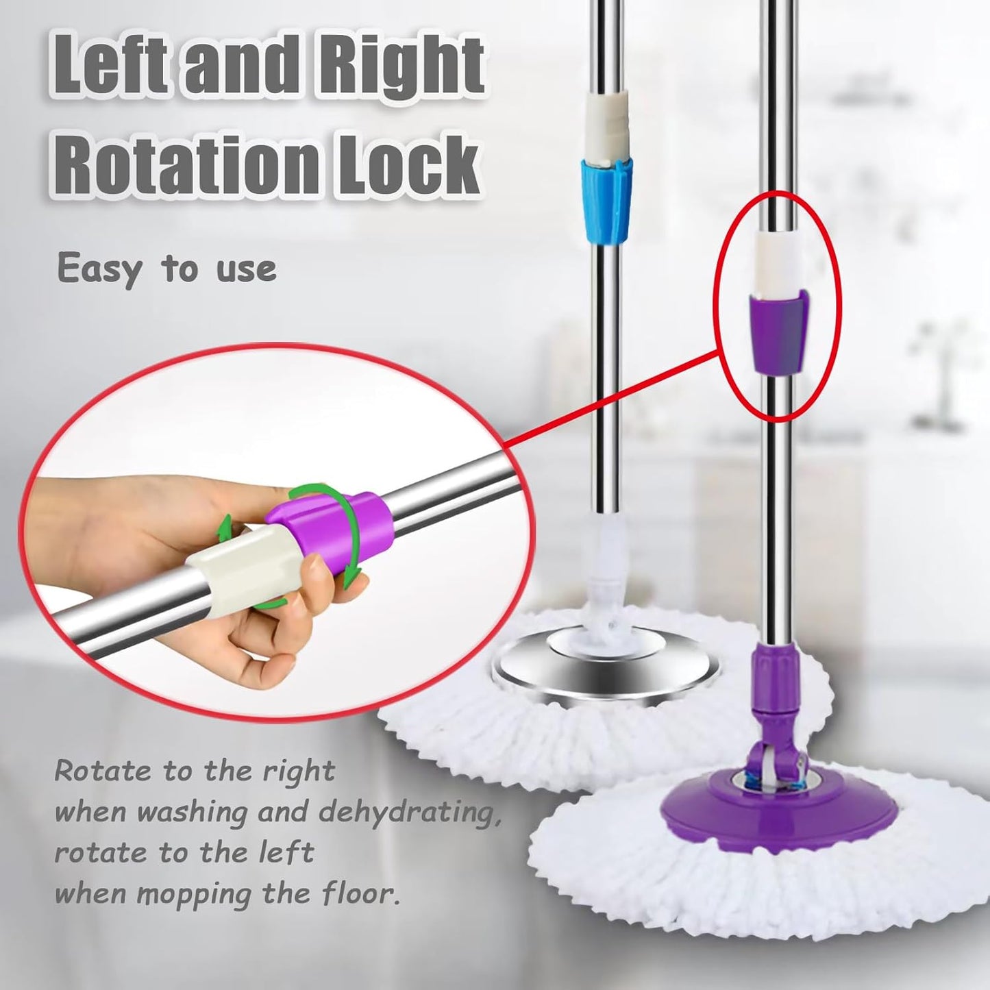 Extended Spin Mop Replacement Mop Handle, Upgraded 60-inch 360 Degrees Rotating Telescopic Replacement Mop Stick for Spin Mop Bucket Cleaning System Floor Cleaning (Plastic Disc, Green)
