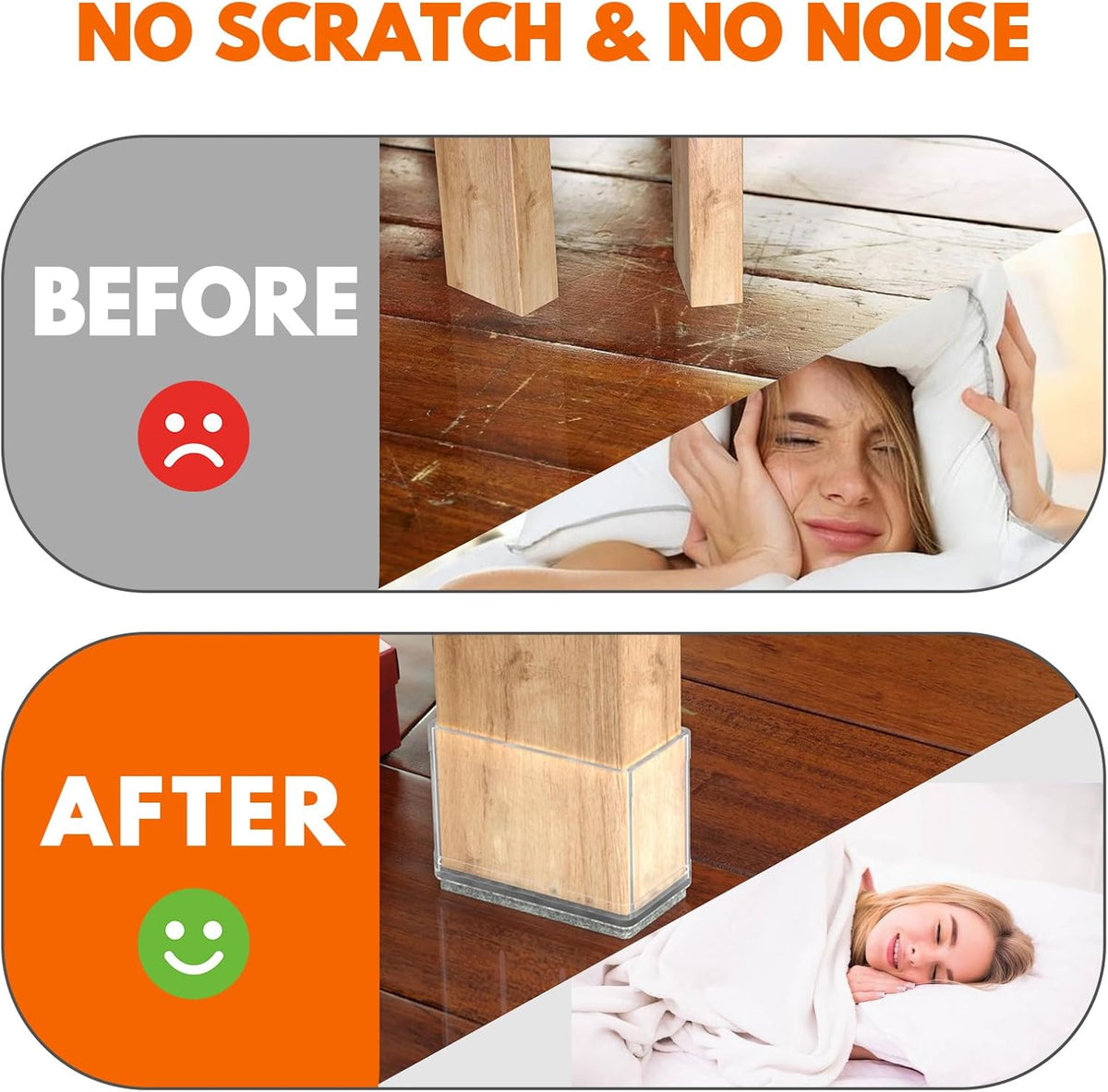 Rectangle Chair Leg Protectors for Hardwood Floors,16 PCS Silicone Covers to Protect Wood Tile Floors Felt Pads Furniture Leg Caps Reduce Noise. Easy to Move. (Clear,0.5 x 1.5 Inch, Rectangular)