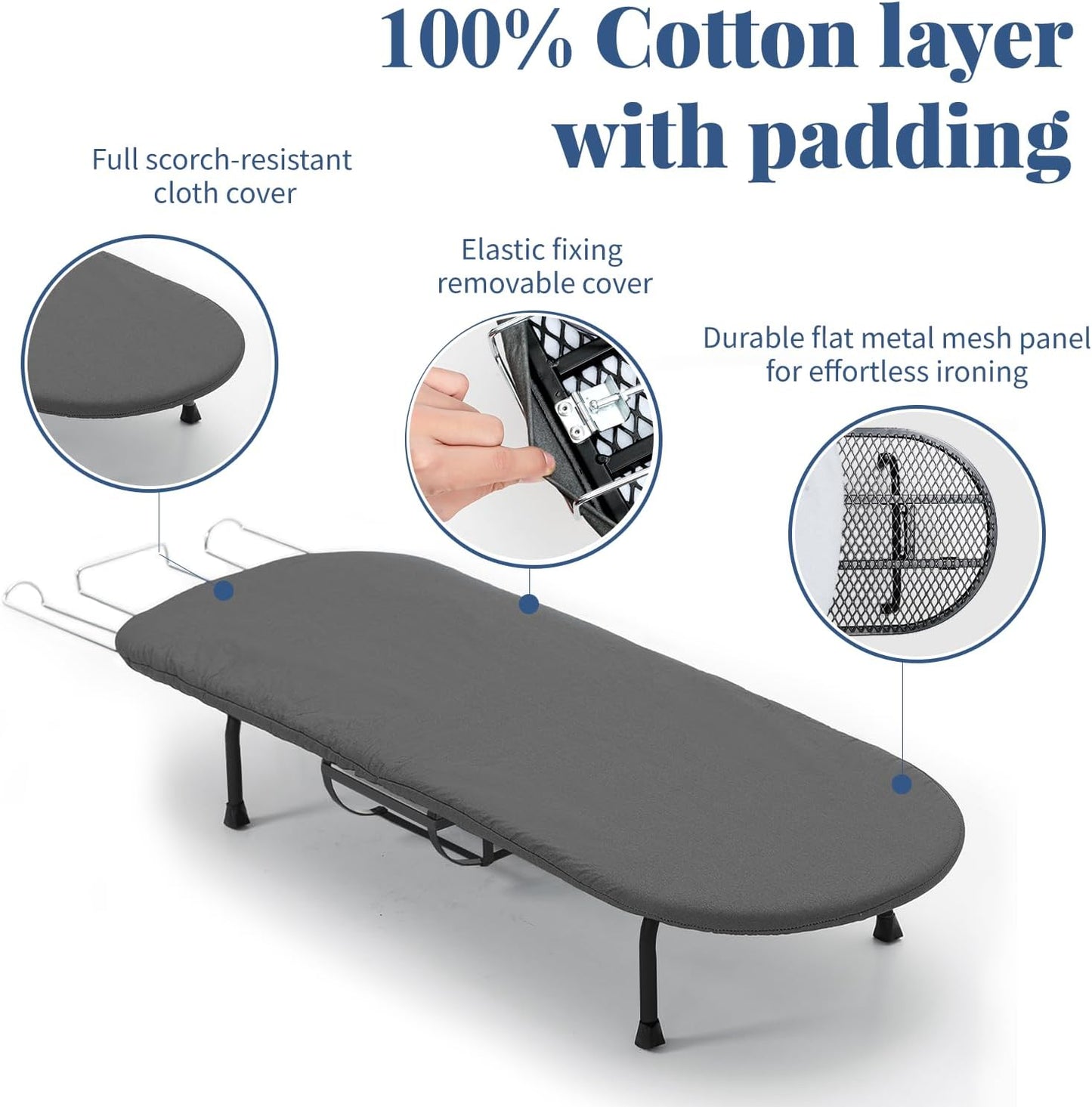 Tabletop Ironing Board with Iron Holder, RAINHOL Small Folding Ironing Board with Cover and Pad, Portable Compact Mini Iron Table for Home & Travel, Black