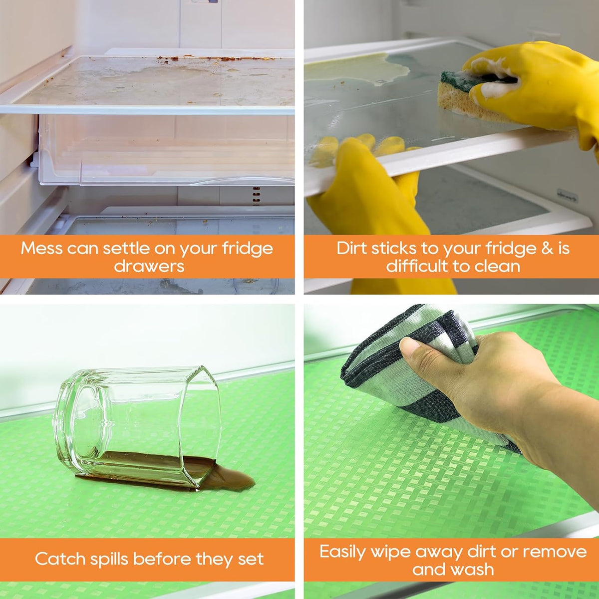 Green Fridge Liner Shelf Liners for Kitchen Cabinet Refrigerator Liners Waterproof & Oil-Proof Kitchen Cupboard Liner Non Adhesive Drawer Mats EVA Material for Shelves 17.5 x 393.7 Inches