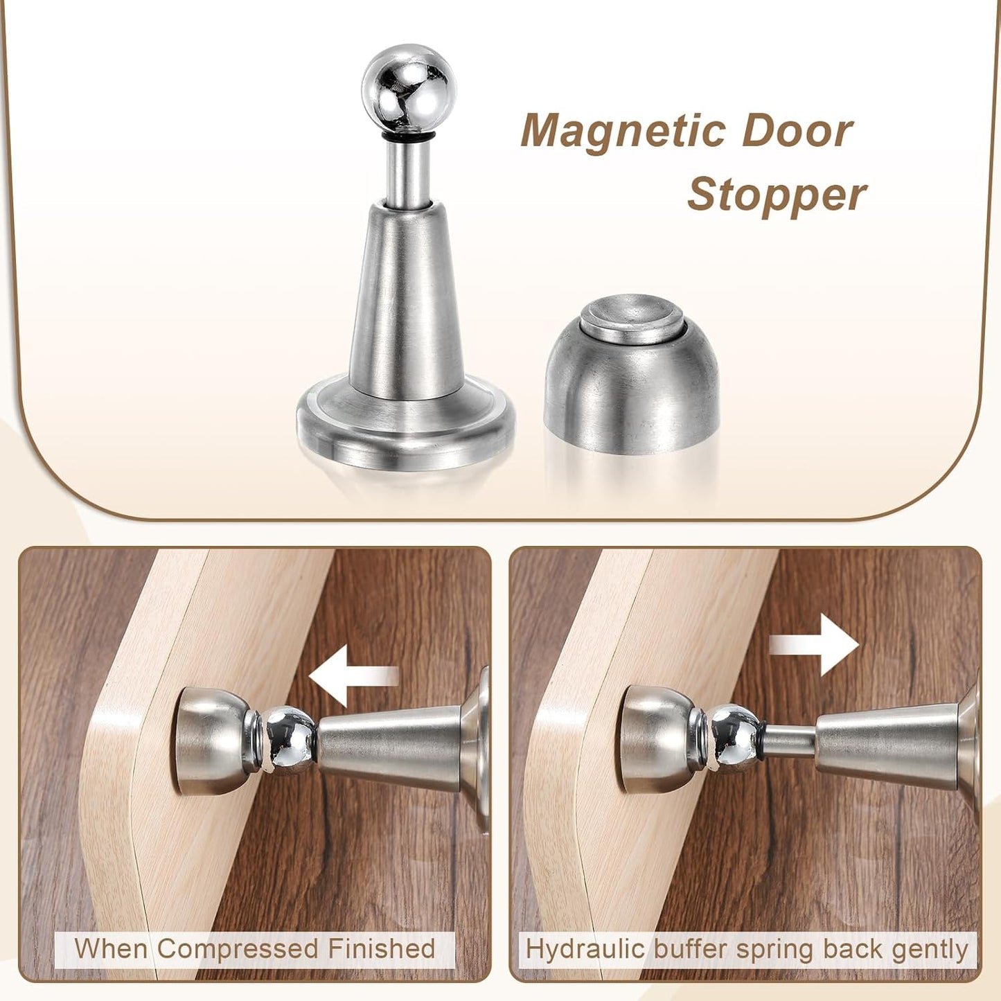 uxcell 4Pcs Magnetic Door Stopper, 304 Stainless Steel Magnetic Door Stop Catch, Soft-Catch Brushed Nickel Hold Door Open Wall Mount for Bottom of Door, Silver