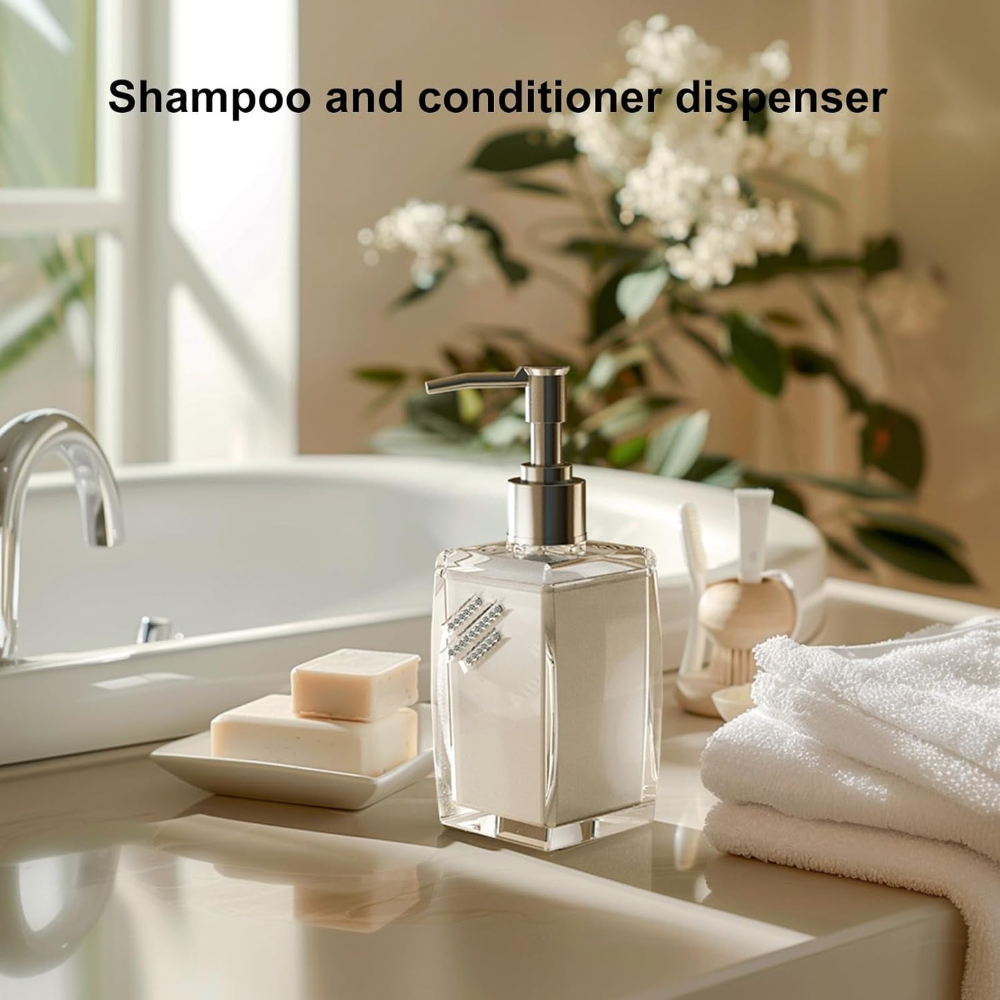 Black Soap Dispenser with Refillable Plastic Pump for Bathroom Sink or Kitchen Counter, Ideal for Hand Soap, Liquid Soap, Dish Soap, or Lotion Use