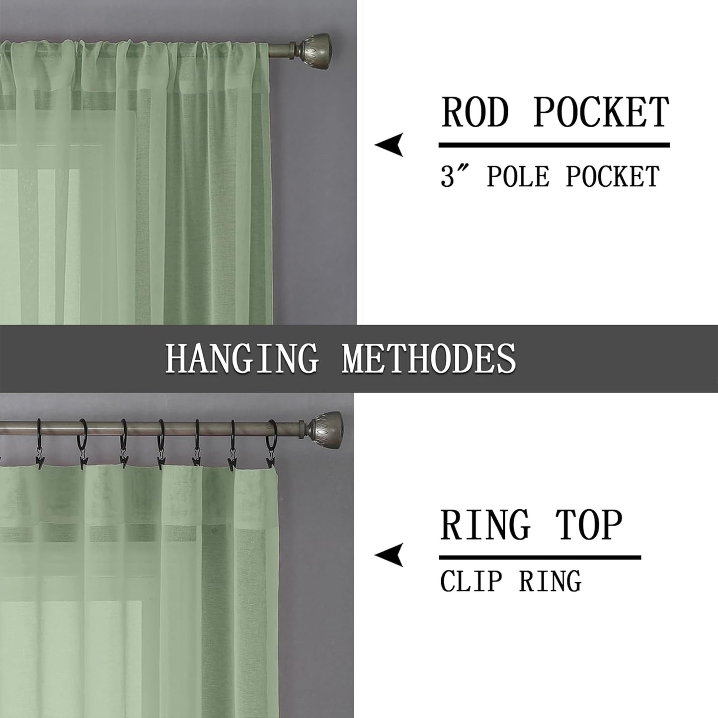 Tollpiz Sheer Curtains Bedroom Linen Textured Curtain Sheers Light Filtering Voile Rod Pocket Curtains for Living Room, 38 x 84 inches Long, Sage Green, Set of 2 Panels