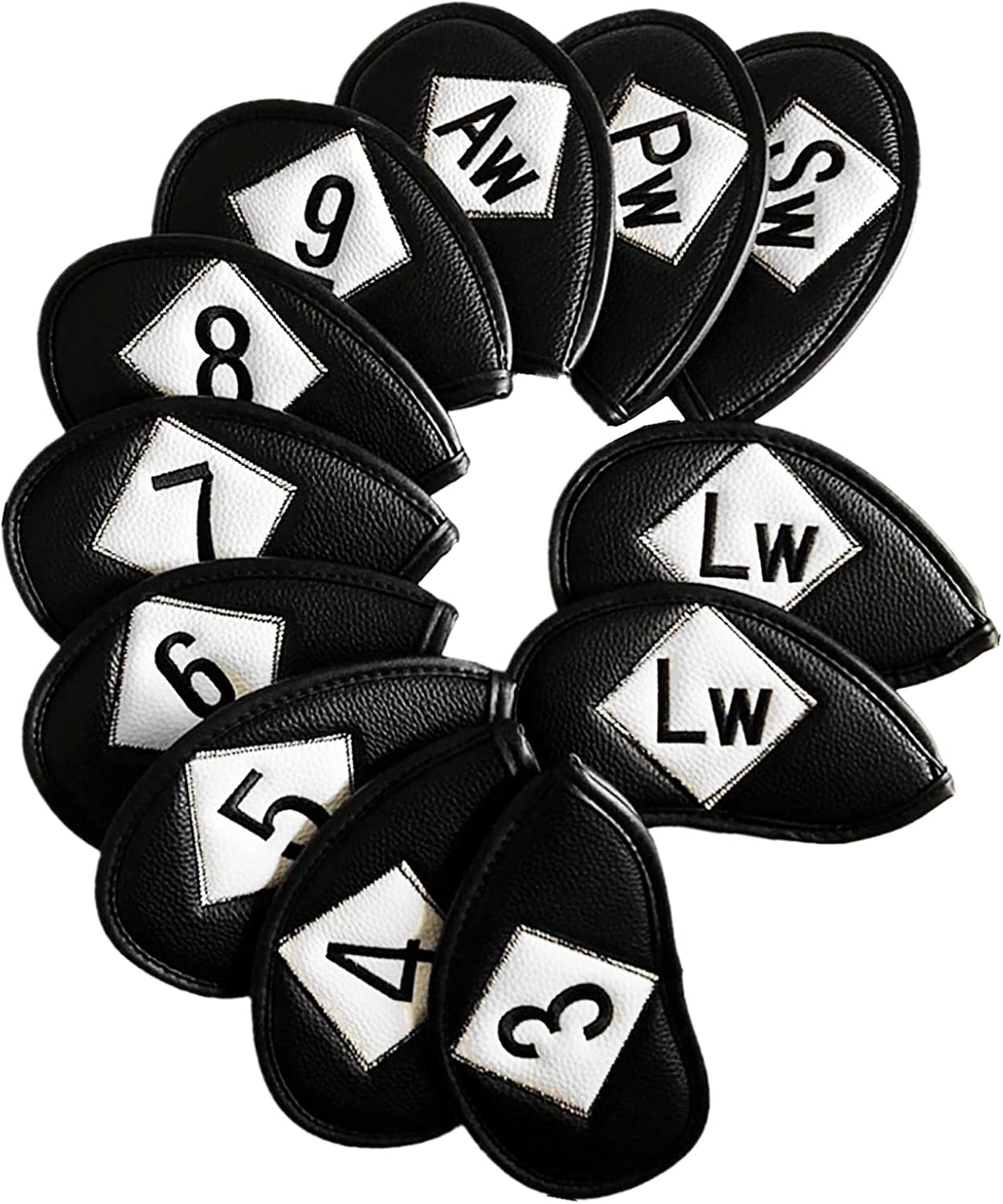 FINGER TEN Premium Synthetic Leather Stylish Iron & Wedge Golf Head Covers Value 12 Piece Set, Embroidered Labels & Fits Most Clubs Gift Set, Travel Protection Accessories