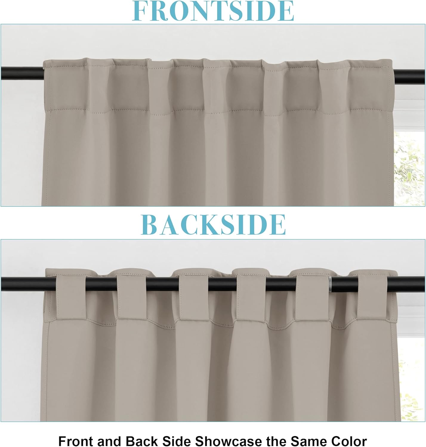 RYB HOME Blackout Curtains for Bathroom - Thermal Insulated Light Block Small Window Curtains, Back Tab Top Drapes for Kitchen Kids Bedroom Home Office, Wide 42 x Long 45 inches, Sand, 2 Panels