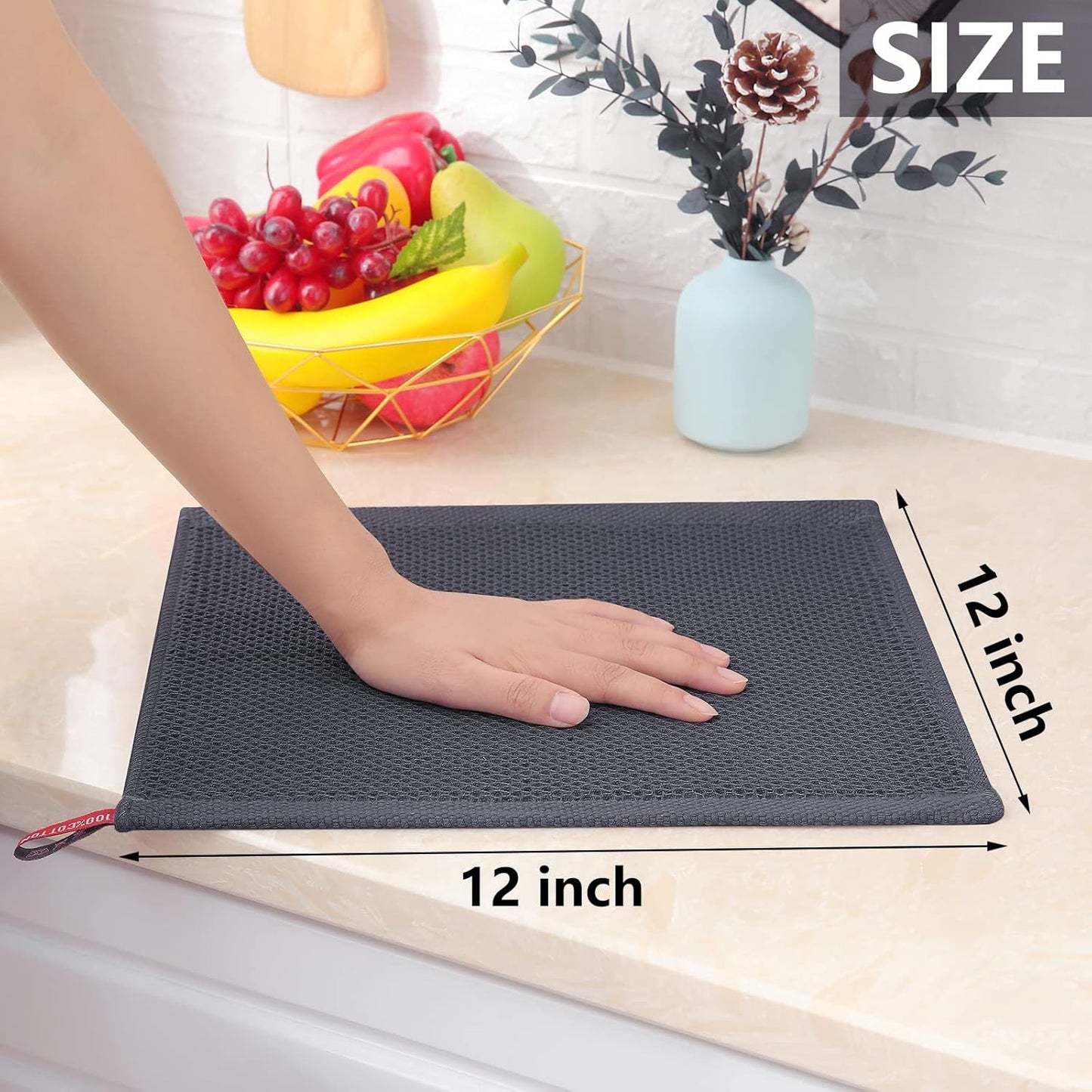 Homaxy 100% Cotton Waffle Weave Kitchen Dish Cloths, Ultra Soft Absorbent Quick Drying Dish Towels, 12 x 12 Inches, 8-Pack, Multicolor
