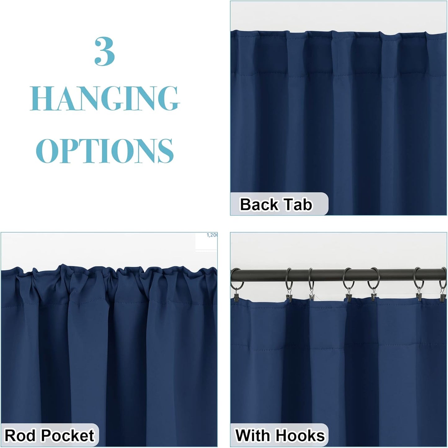 RYB HOME Small Window Curtains Blackout, Privacy Thermal Insulating Drapes for Bedroom Bathroom Basement Cafe Classroom Window Decor, W 34 x L 45 inches, Navy, 2 Panels
