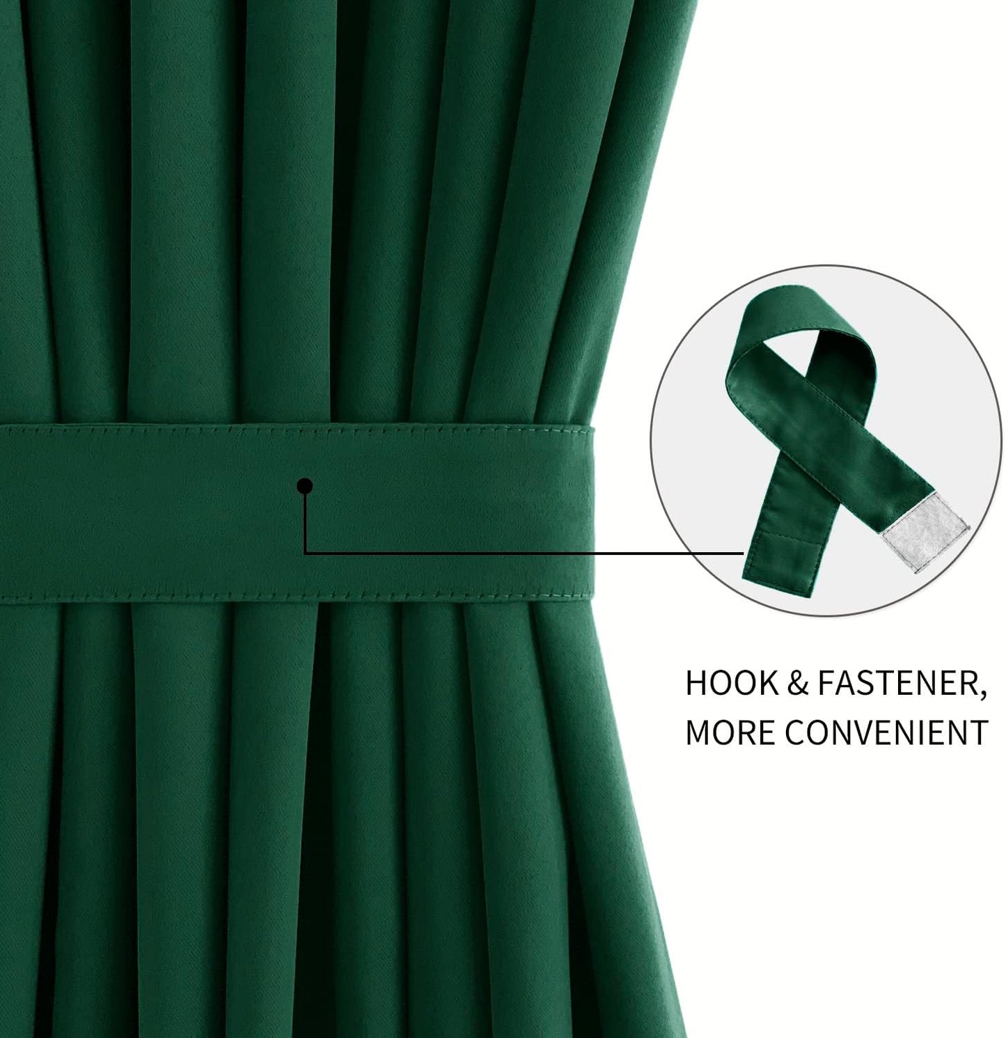 DWCN French Door Curtain - Rod Pocket Thermal Blackout Panel for Doors With Glass Window, Kitchen and Patio - Privacy, 54 X 72 Inches Long, 1 Panel With Tieback, Hunter Green