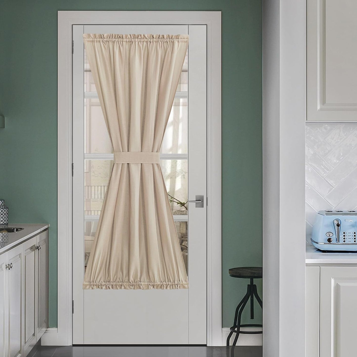 NICETOWN Door Curtains for Window 72 inch Length, Linen Blend Privacy French Shade Thermal Insulate Window Covering for Patio Glass Front Door, 52 x 72 inch, Angora, 1 Panel