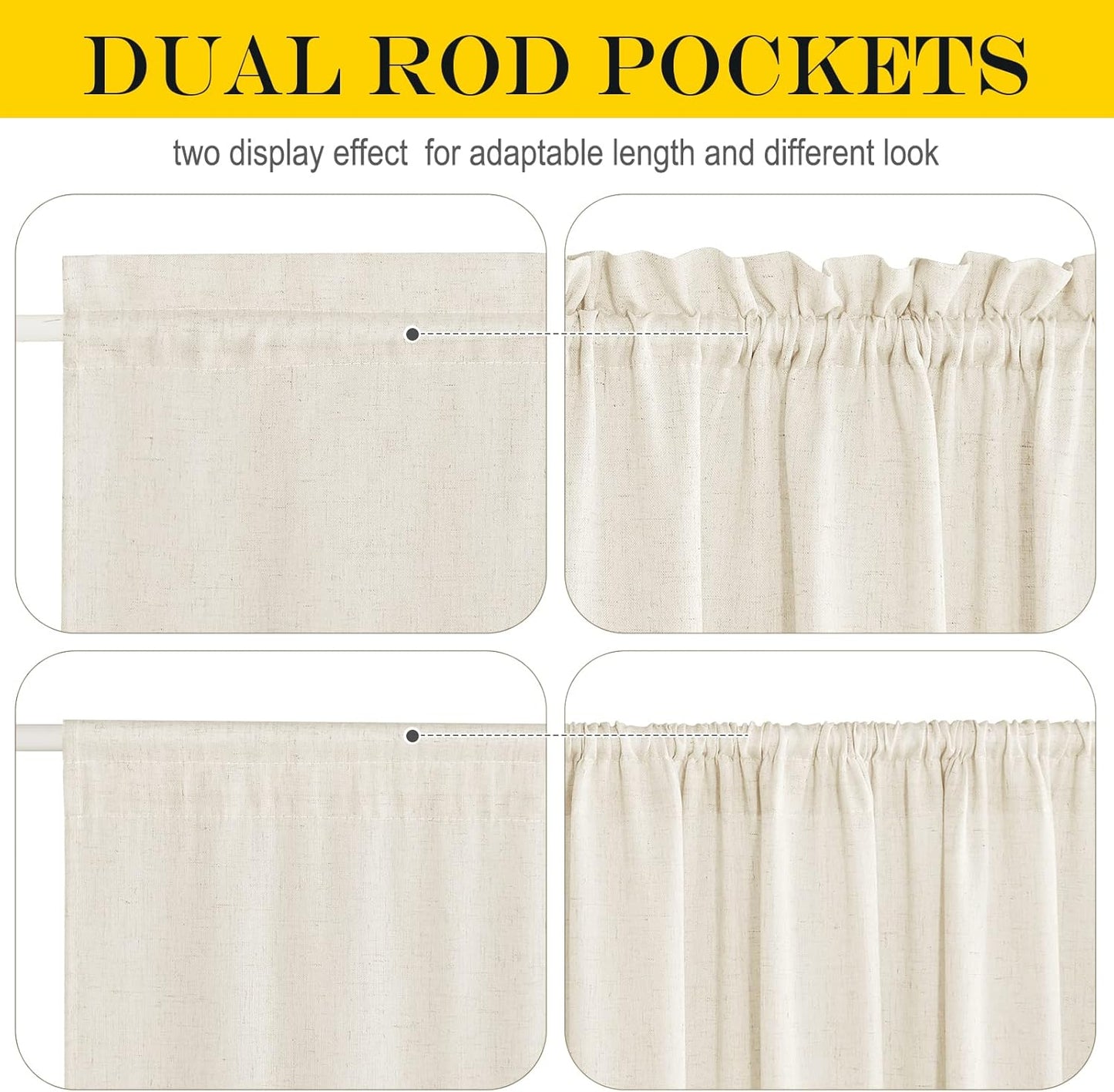 NICETOWN Linen Curtain for French Doors, Privacy Kitchen Window Coverings Shades for Front Back Door, Light Filtering Rod Pocket Shades for Living Room, W36 x L80 Inches, 1 PC, Natural