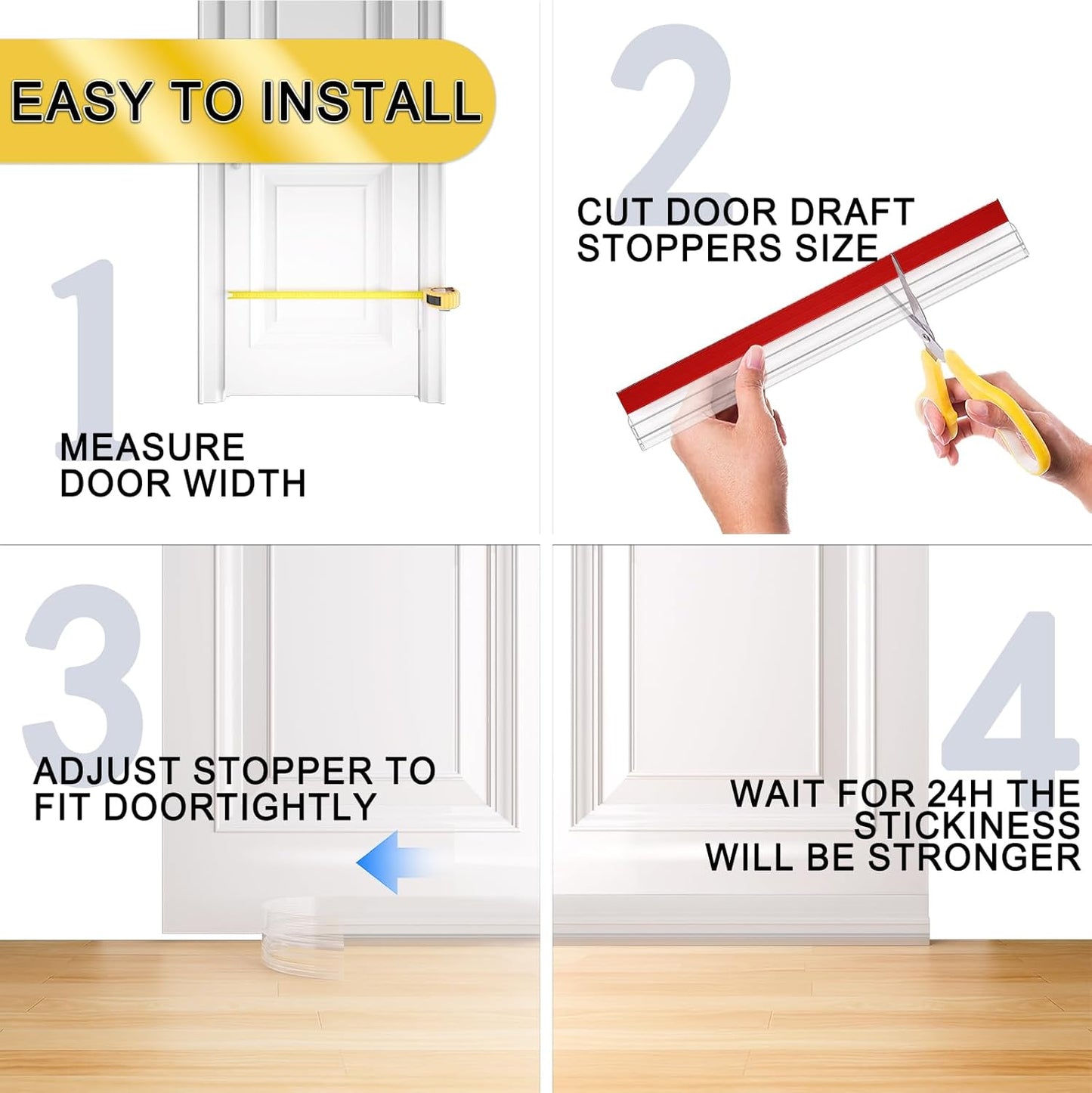 Door Draft Stopper,Door Sweep for Bottom of Door,Weather Stripping Door Seal Draft Guard Blocker Noise Cold Air Insulation Soundproofing for Exterior Interior Home Improvement(Transparent, 78")