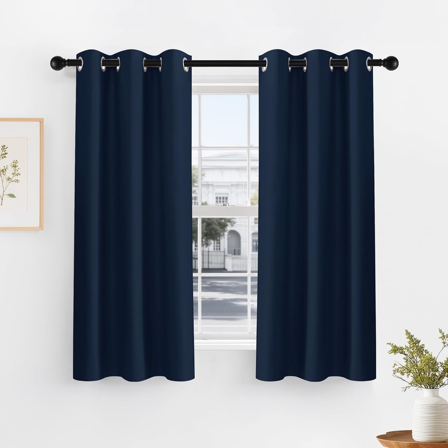 PONY DANCE Navy Blue Bedroom Curtains for Windows - Blackout Drapes 60-inch Length, Blue Haze Drapes with Grommet Top, Thermal Insulated Panels Light Block for Living Room, 42-inch Wide, 2 Panels