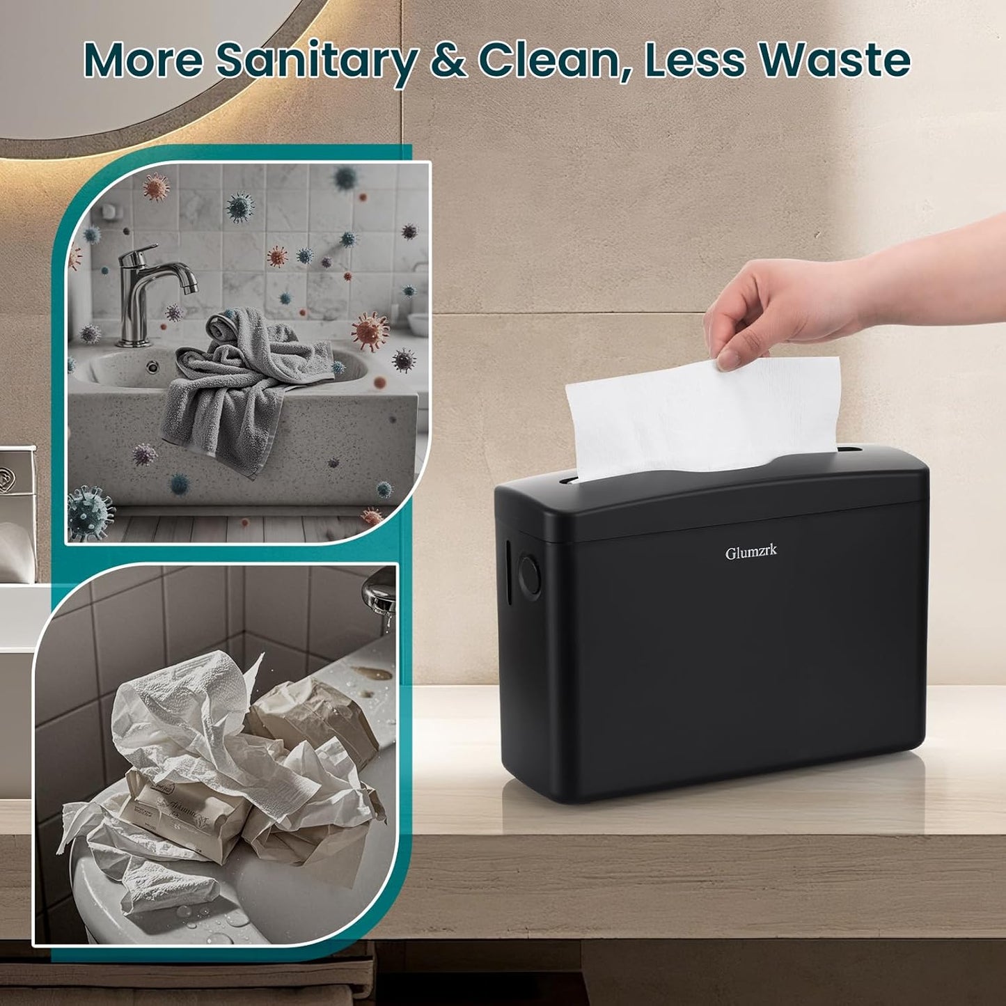 Paper Towel Dispenser Countertop, Compact Trifold Multifold Z Fold Hand Towel Holder Commercial Bathroom Paper Towels Dispenser for Home Kitchen Toilet, Black