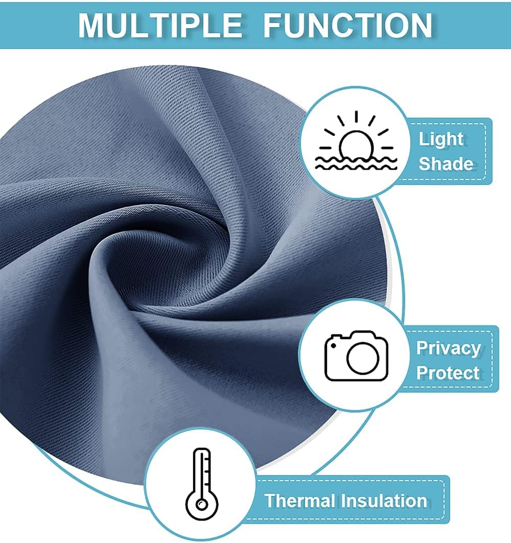 RYB HOME Blackout Closet Curtains - Thermal Insulated Noise Reducing Energy Efficiency Small Window Decor for Kitchen Bedroom Bathroom, 42 inches Wide x 54 inches Long, Stone Blue, 1 Pair