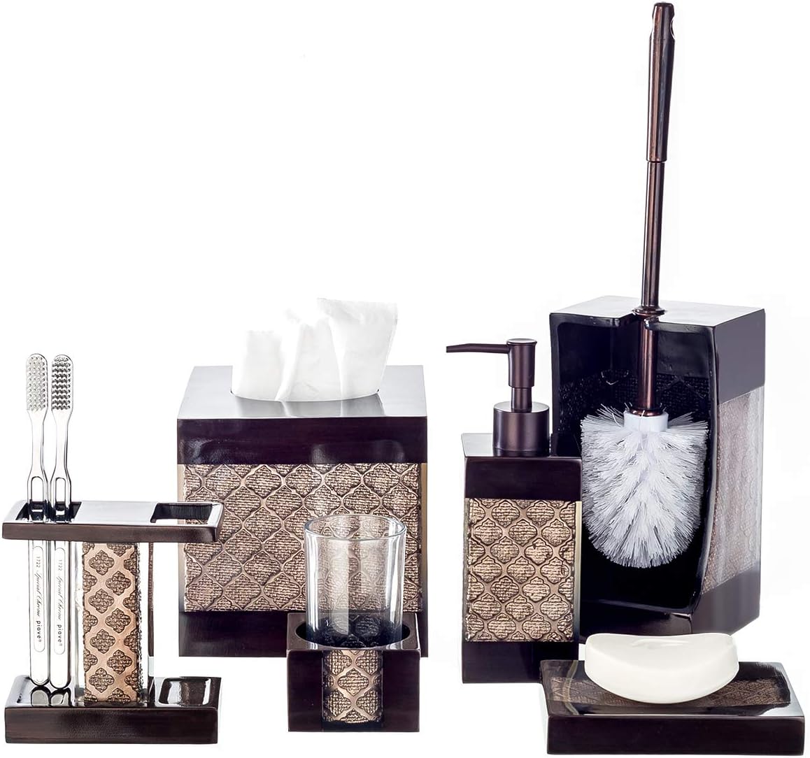 Dahlia Brown Toilet Brush with Holder Set - Bathroom Toilet Bowl Brush and Holder - Decorative Toilet Cleaner Brush - Good Grip Toilet Bowl Scrubber