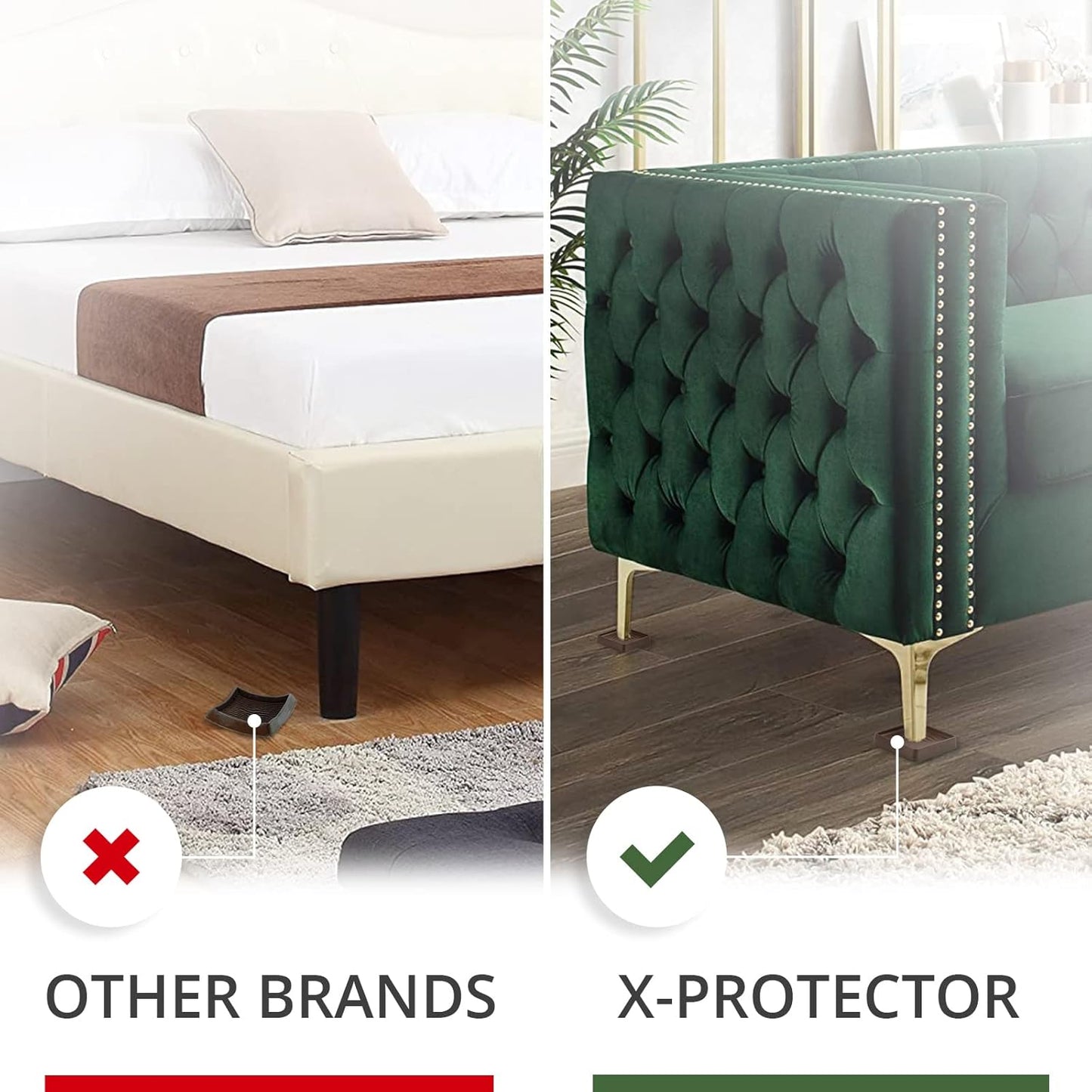 Furniture Cups X-PROTECTOR – 2" Caster Cups 4 PCS – Premium Furniture Coasters – Ideal Bed Stoppers – Non Skid Furniture Pads with a Perfect Design – Rubber Furniture Pads - Protect Any Flooring!