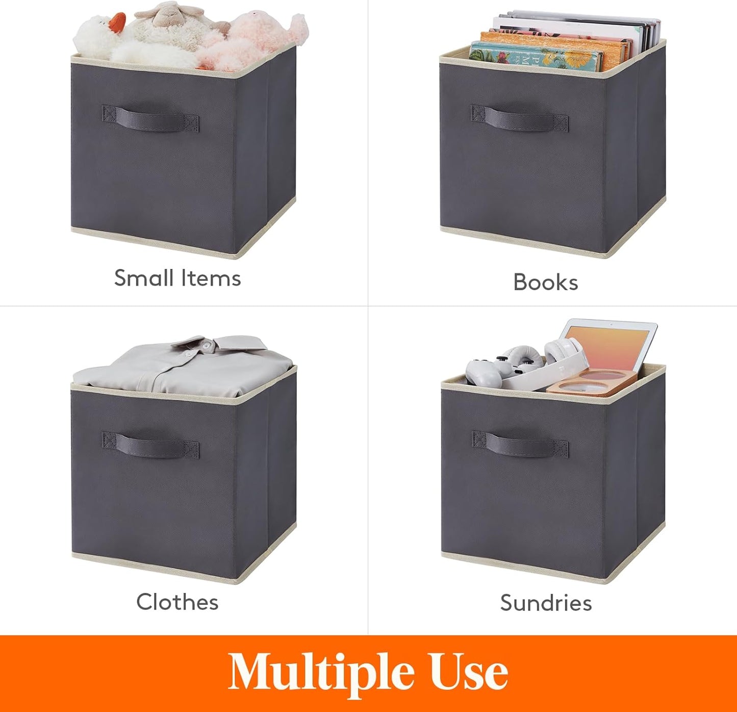 Lifewit 16 Packs Storage Cubes, 11 Inch Cube Storage Bins, Foldable Decorative Fabric Storage Baskets for Organizing Home Organizers with Handles for Shelves, Closet, Gray