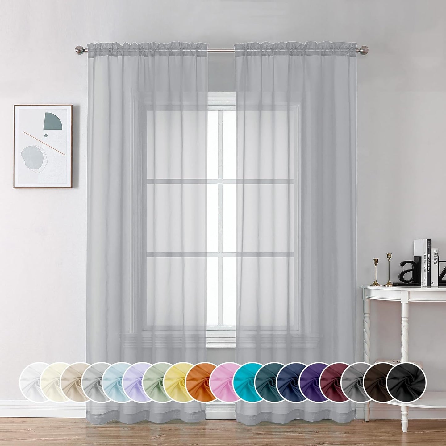 Chyhomenyc Light Grey Sheer Curtains 72 Inch Length 2 Panels, Light Filtering Soft Airy Rod Pocket Voile Window Curtain Drapes for French Door Bedroom Living Room, Each 42Wx72L Inches