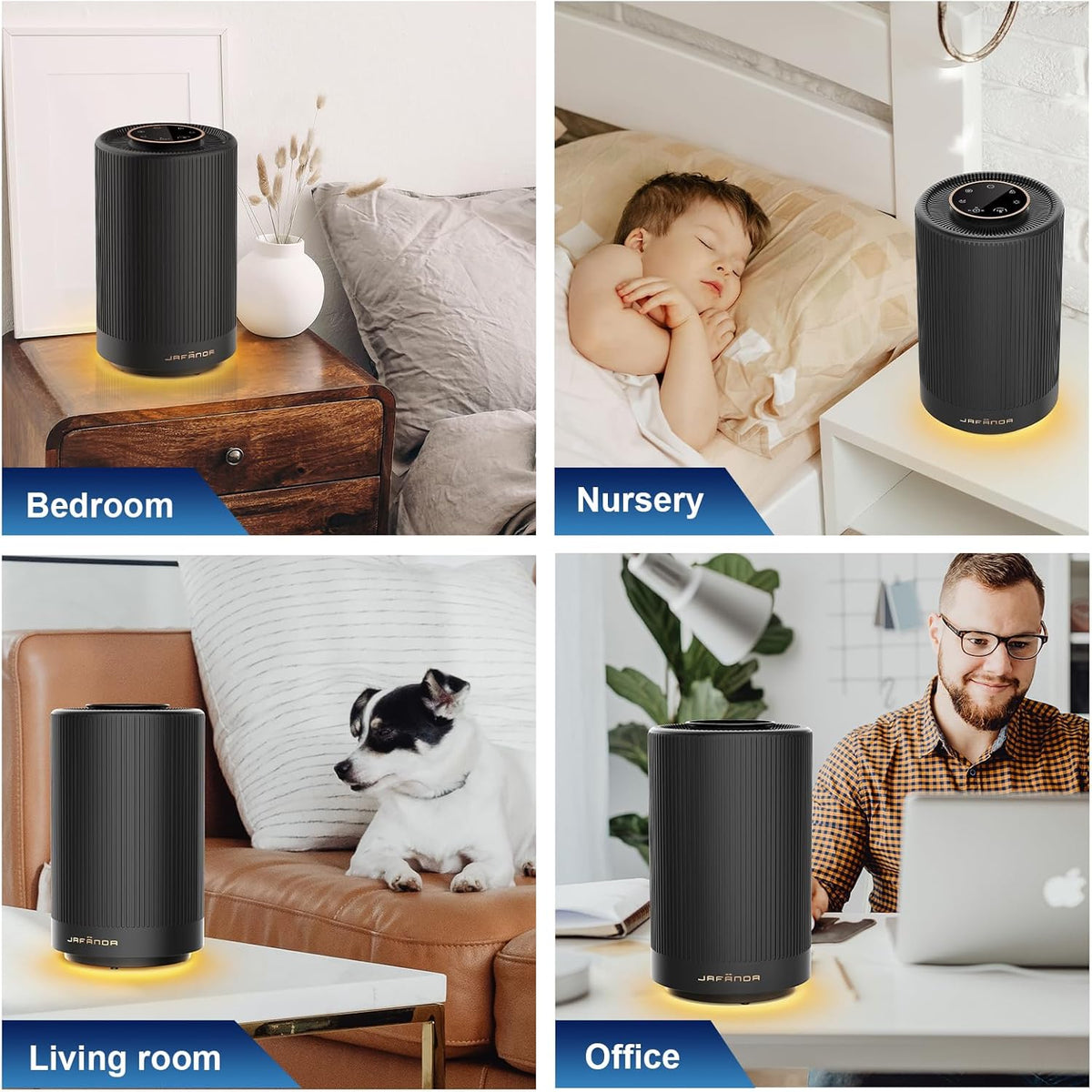 Jafanda Air Purifiers for Home Bedroom, True HEPA 13 Coverage 450 sqft, 22 dB Portable Air Cleaner, Effectively Remove Pollen Dust and Odor to Prevent Seasonal Air Diseases, Night Light