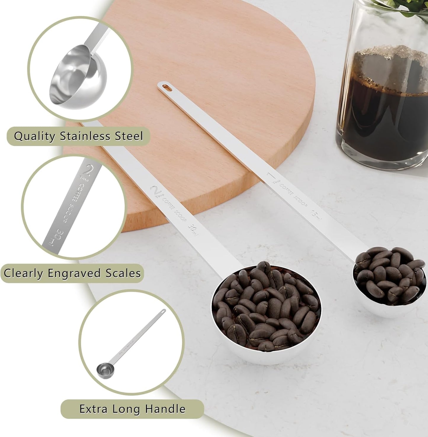 1PCS 1 Tablespoon Coffee Scoop, 9" Long Handle Measuring Spoon, One tbsp (15 ml) Stainless Steel Scooper