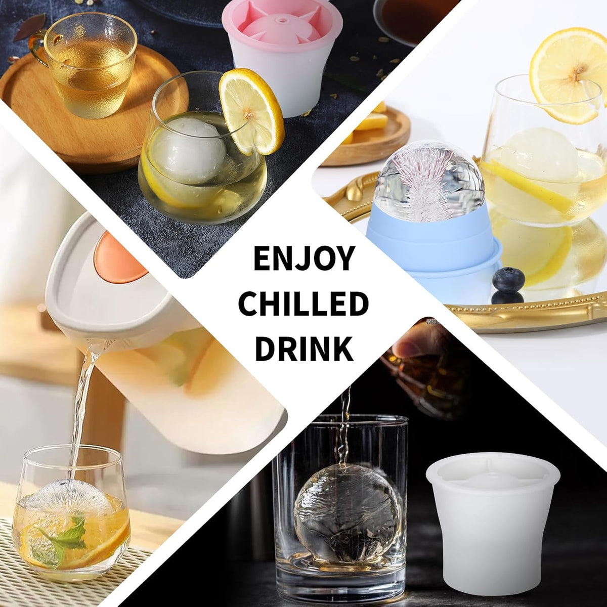 Round Ice Cube Molds 3 Pieces, Silicone Sphere Ice Mold Maker, Stackable Easy Release Circle Ice Cube Mold with Lids, Spherical Ice Makers with Lids for Whiskey, Cocktails, Bourbon, and Drinks