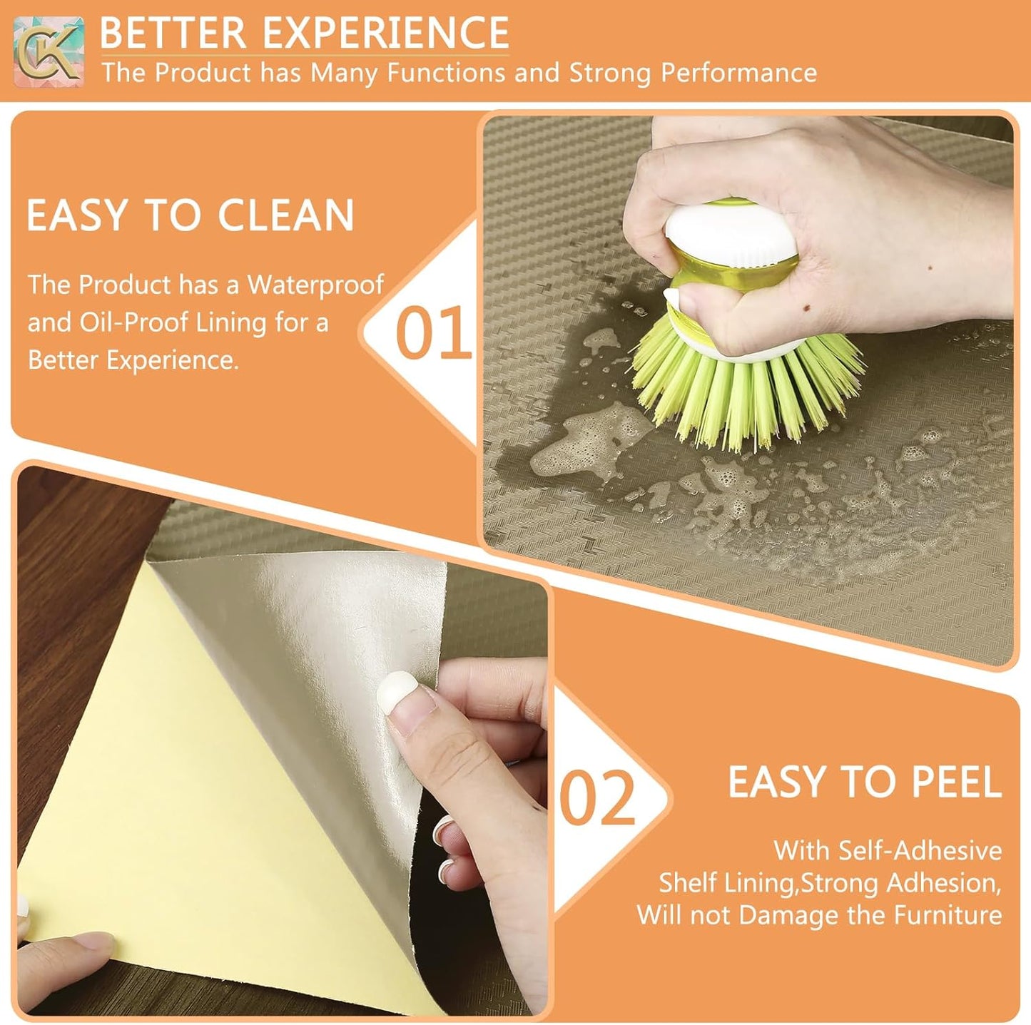 Self-Adhesive Shelf Liner Kitchen Liner, Waterproof Backed Paper Easy Peel and Stick Contact Liner Without Residue for Decor Your Desk Surface, Kitchen Countertops (Dark Khaki, 11.8 x 59 inches)