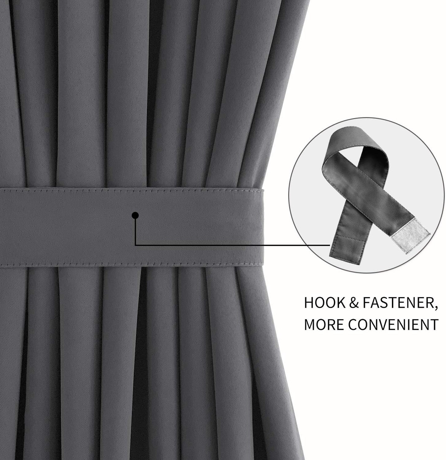 DWCN French Door Curtains – Rod Pocket Thermal Blackout Curtain for Doors with Glass Window, Kitchen and Patio Doors for Privacy, 36 X 72 Inches Long, 1 Curtain Panel with Tieback,Dark Grey