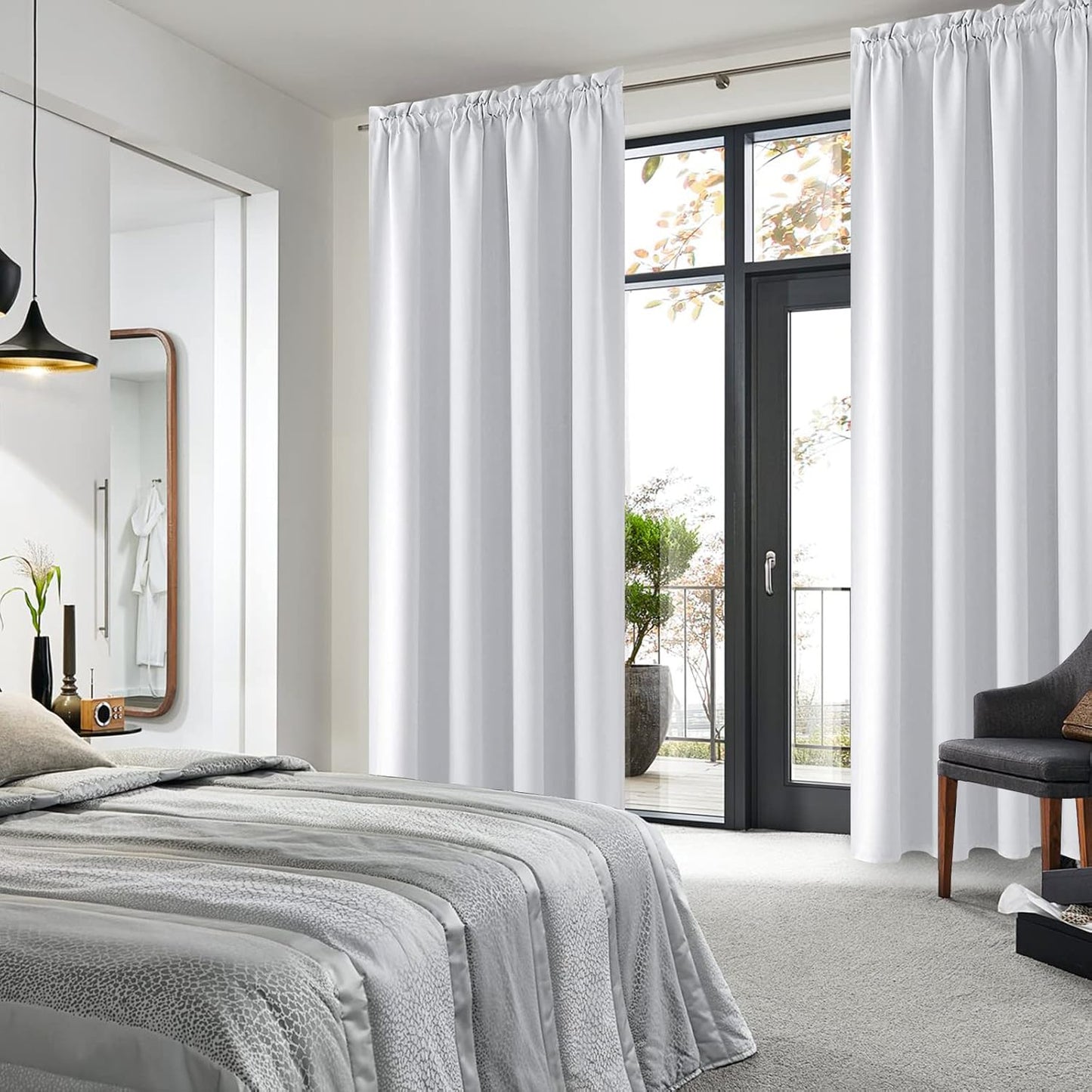DWCN Blackout Curtains Room Darkening Thermal Insulated Bedroom Curtains Window Curtain Panels, 52 x 84 inches Long, Set of 2 White Rod Pocket Drapes