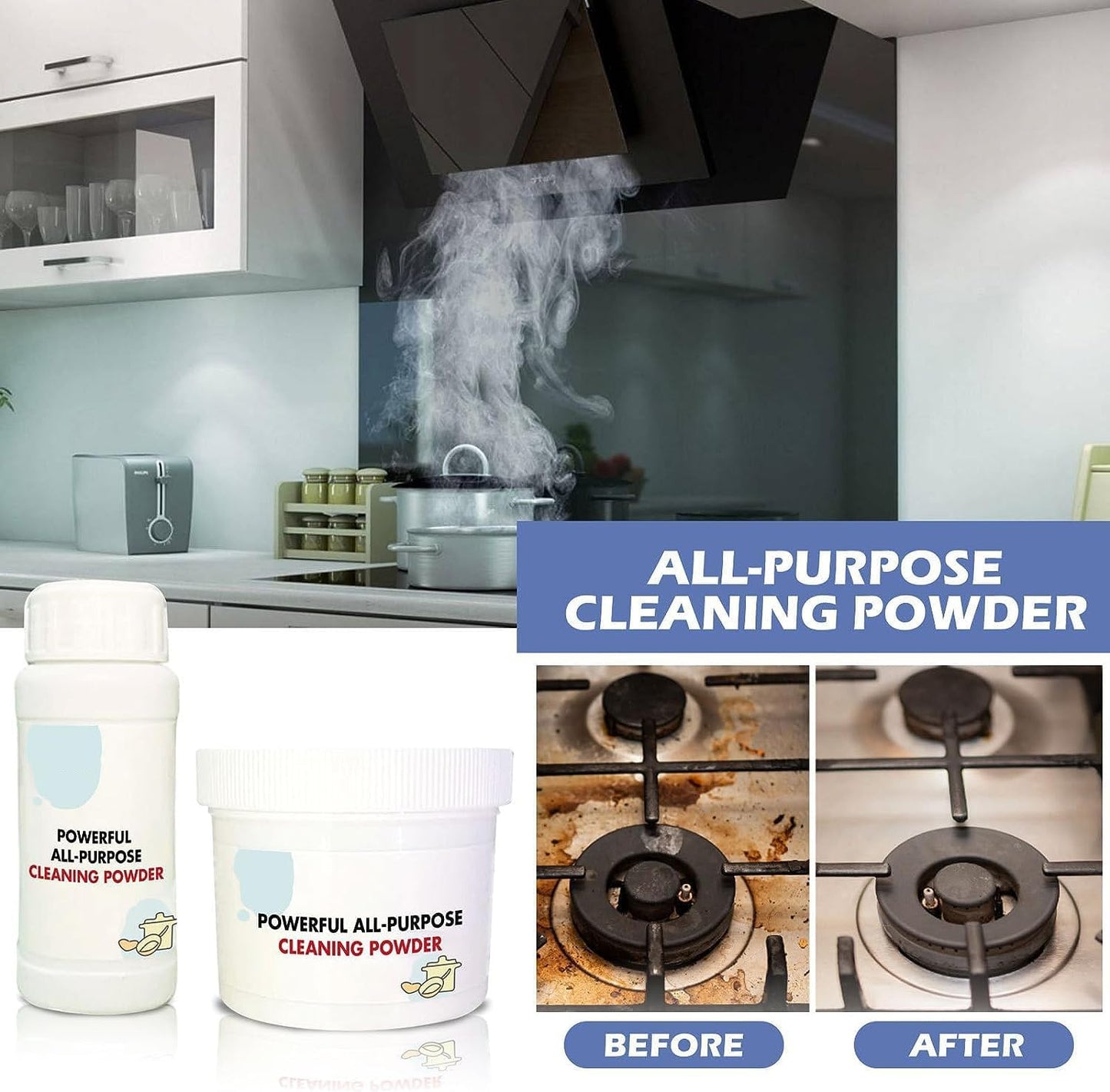 Kitchen Foam Rust Remover, Instant Cleaning Powder, Multi-Purpose Cleaner Remover All-Purpose Powder