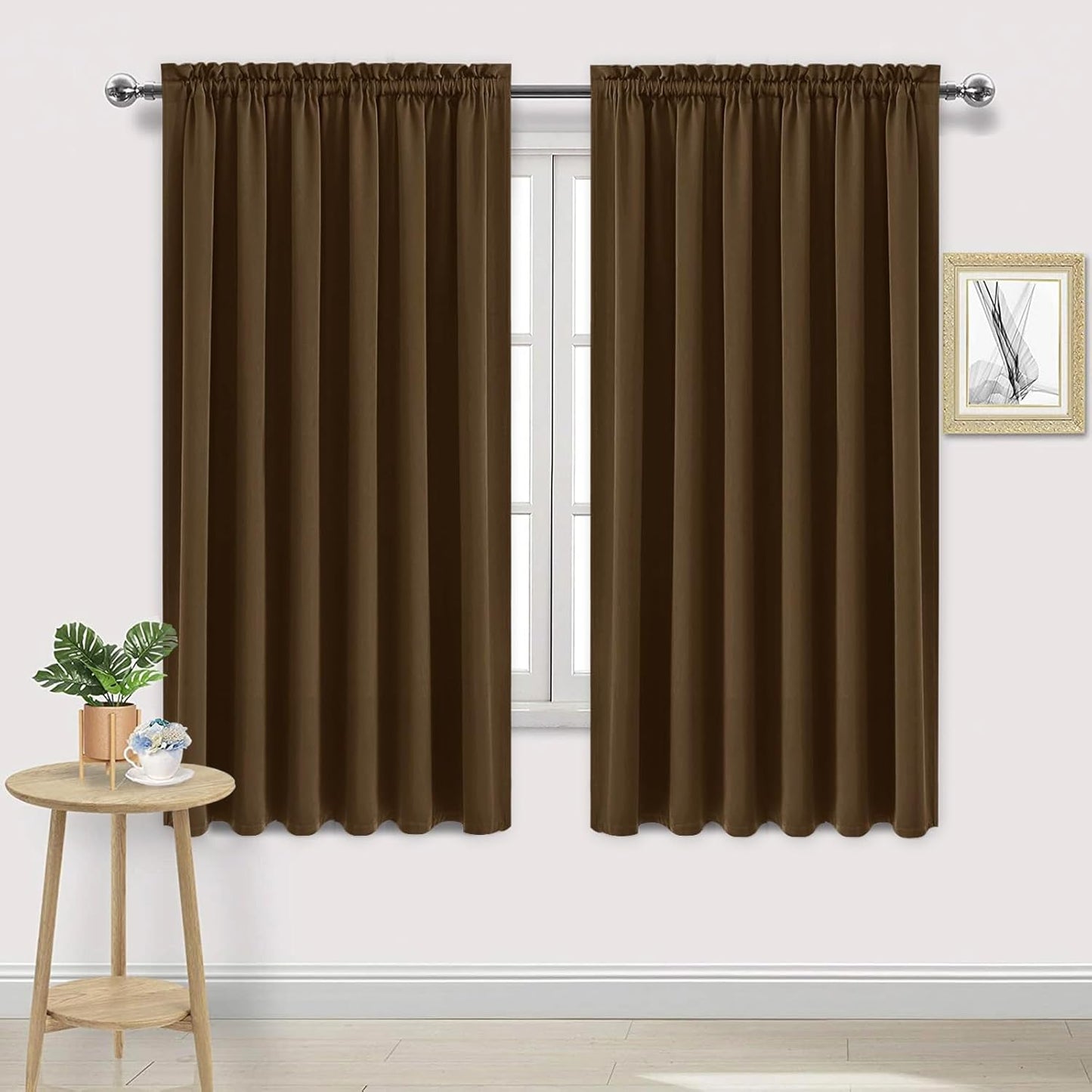 DWCN Blackout Curtains for Living Room Thermal Insulated, Energy Saving & Noise Reducing Bedroom Curtains, Brown, W 70x L 63 Inch, Set of 2 Rod Pocket Curtain Panels