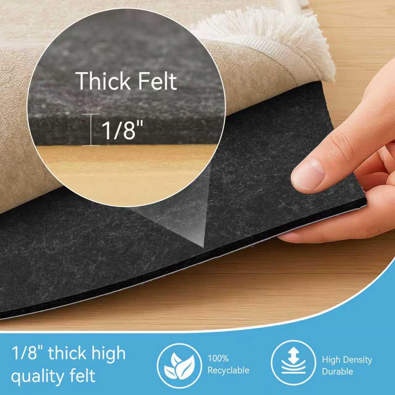Warmstar 10x14 FT Non Slip Rug Pad,100% Waterproof Felt Rug Pad for Hardwood Floors,1/8” Thick Soft Carpet Pad with Natural Rubber Backing, Secure Grip & Floor Protection